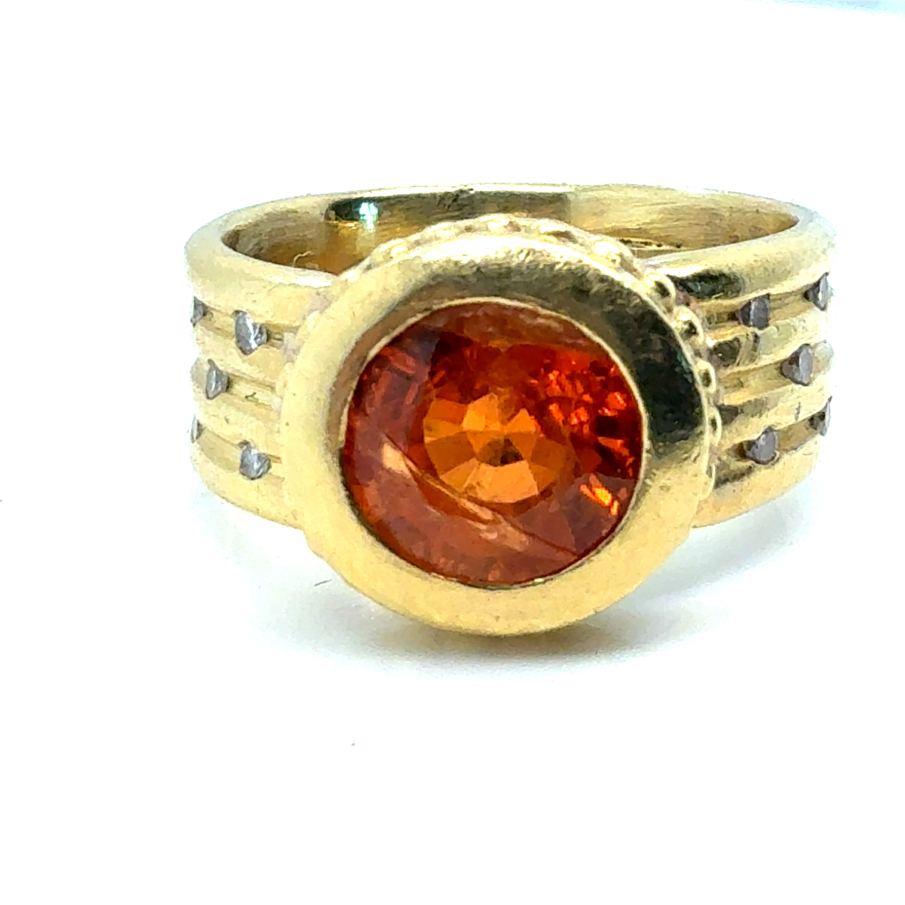 Retro Gold Natural Round Spessartite Garnet & Natural Diamond Statement Ring