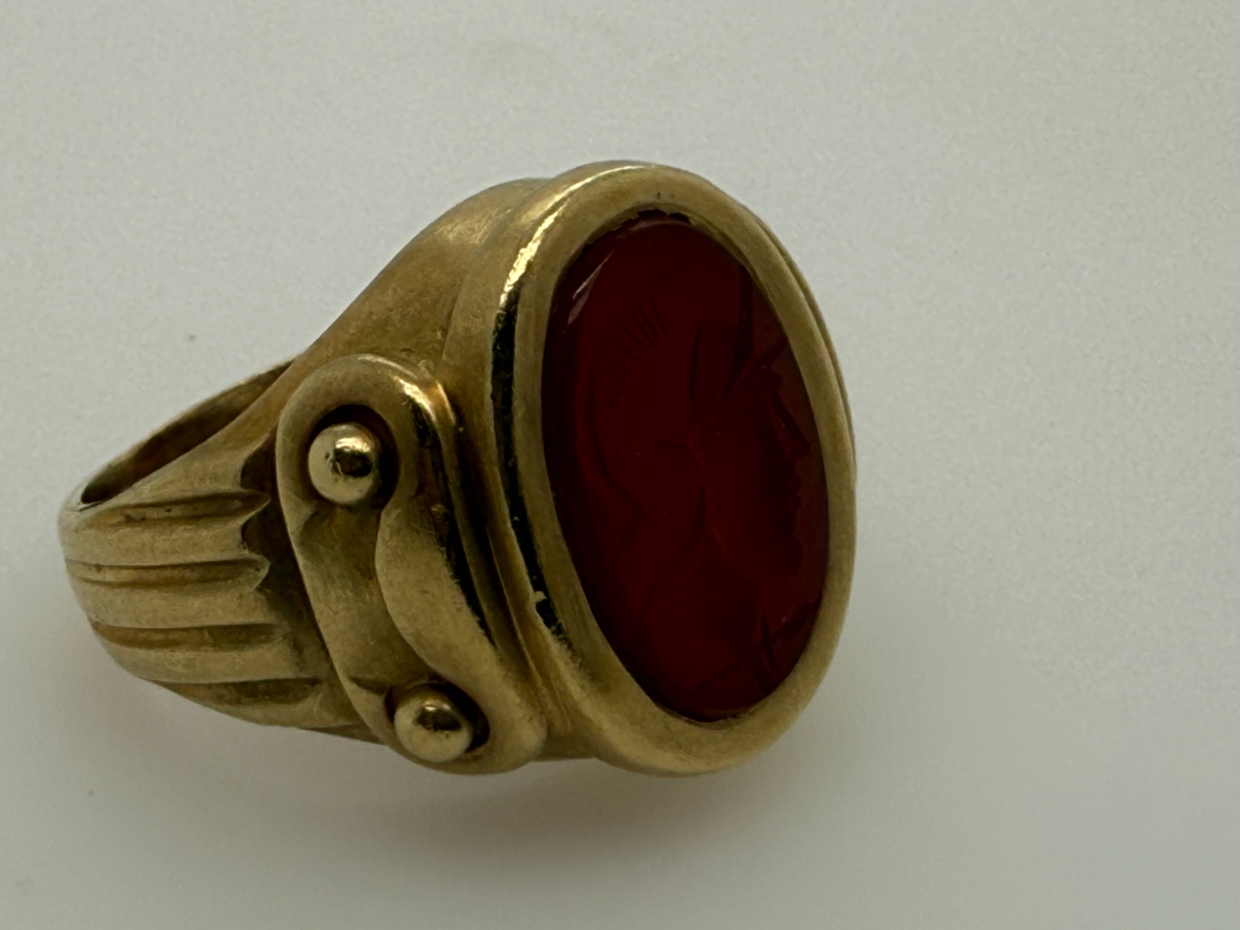 Retro Gold Natural Brownish Roman Carnelian Intaglio Statement Ring Circa 1980