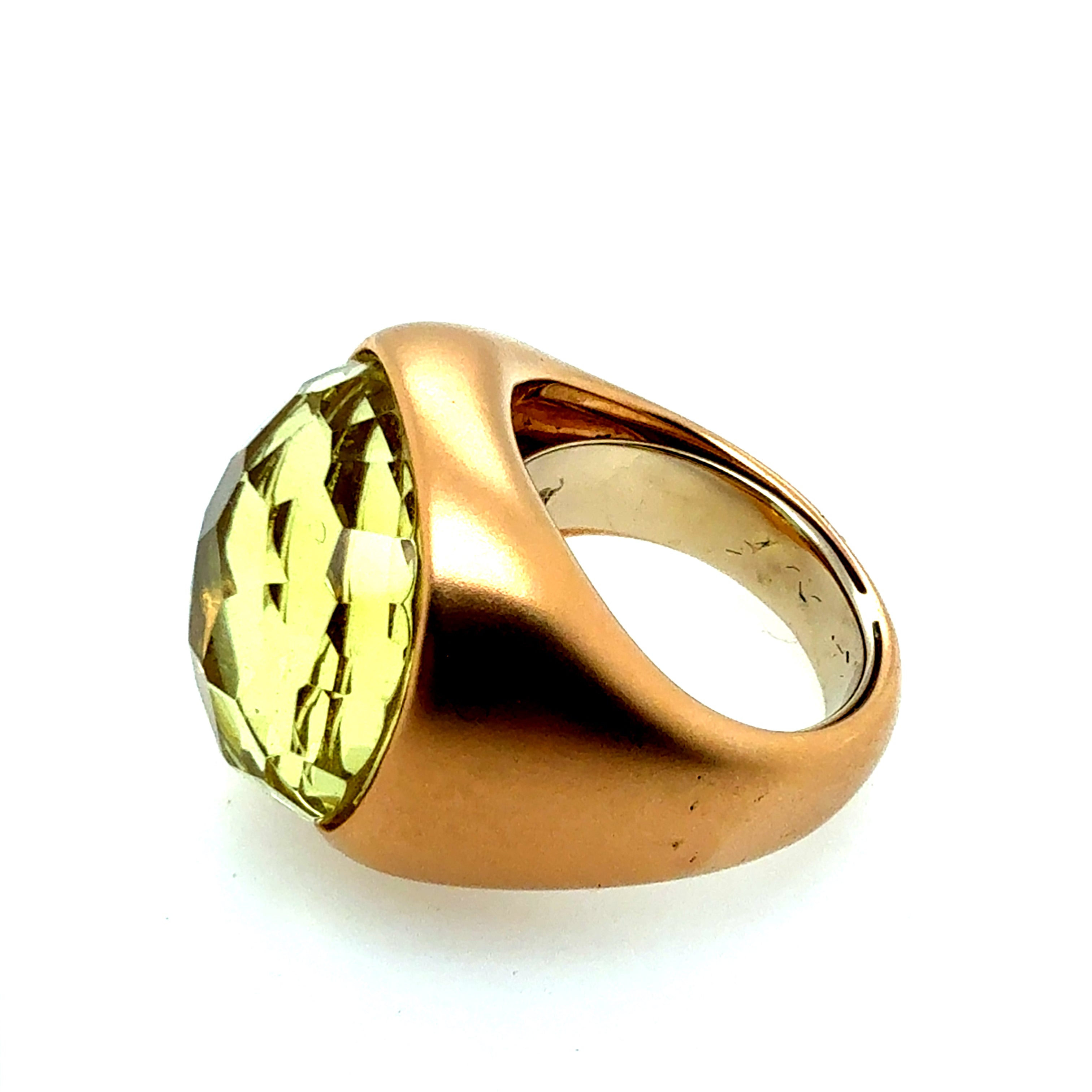 Modern Italian Rose Gold Satin Finish Rose Cut Greenish Quartz Statement Ring