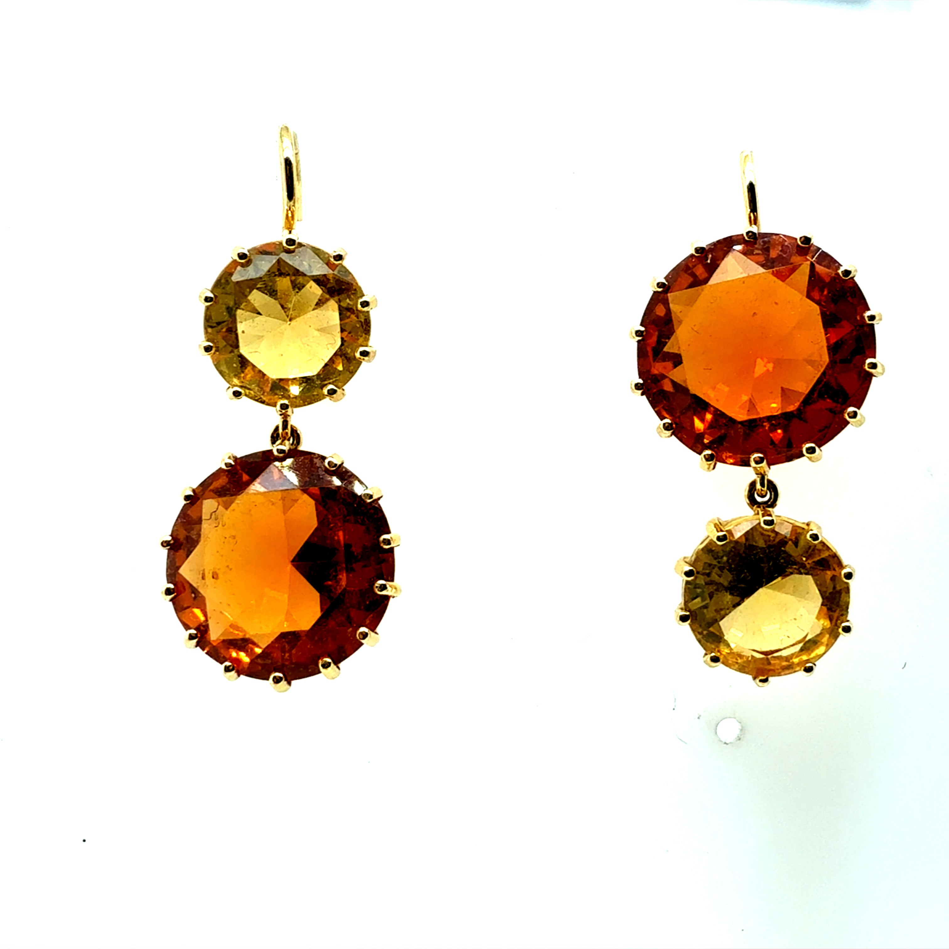 Retro Gold Citrine Drop Statement Earrings with Round Brilliant Two-Tone Gems