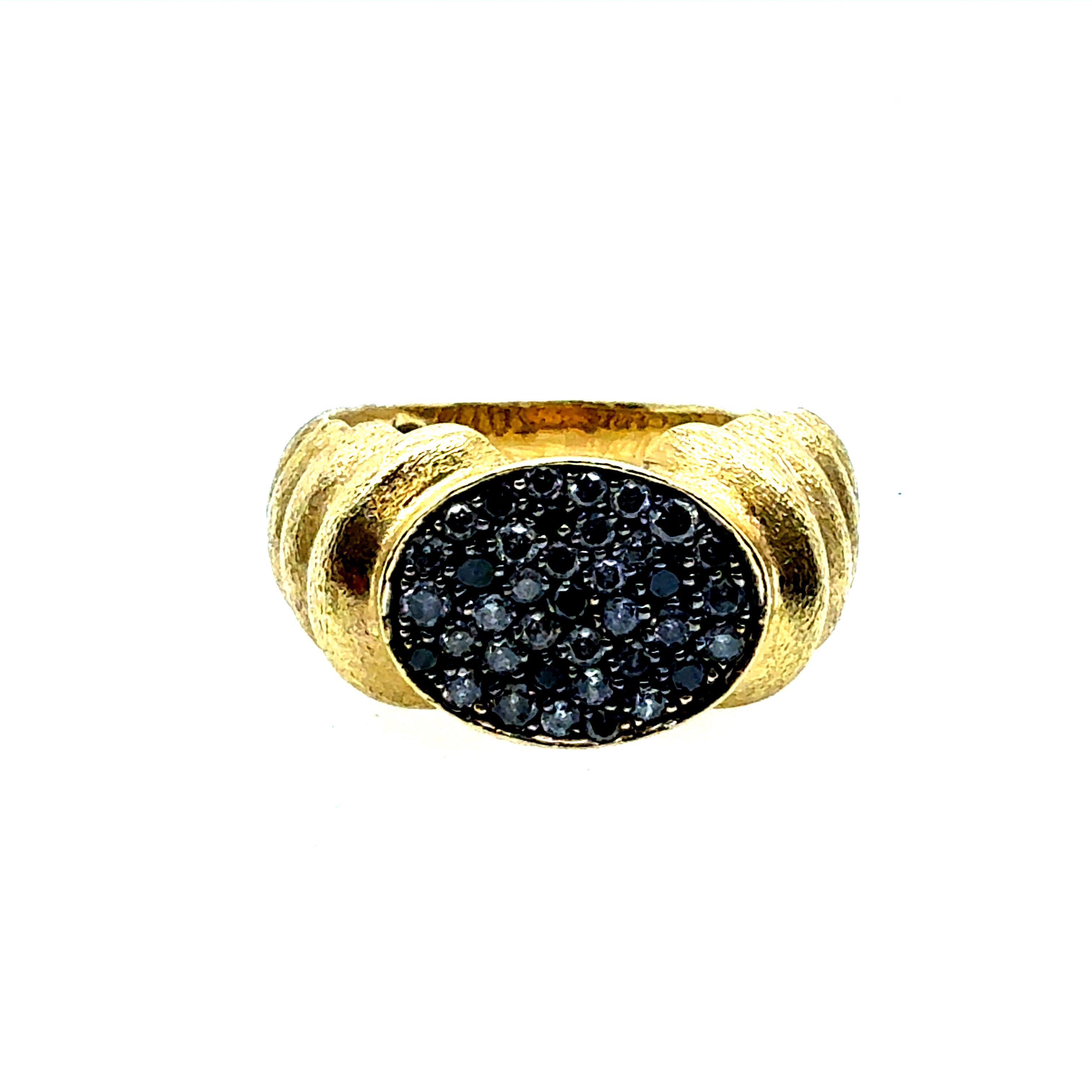 Retro Brushed Yellow Gold Natural Diamond Statement Ring by R. Stone