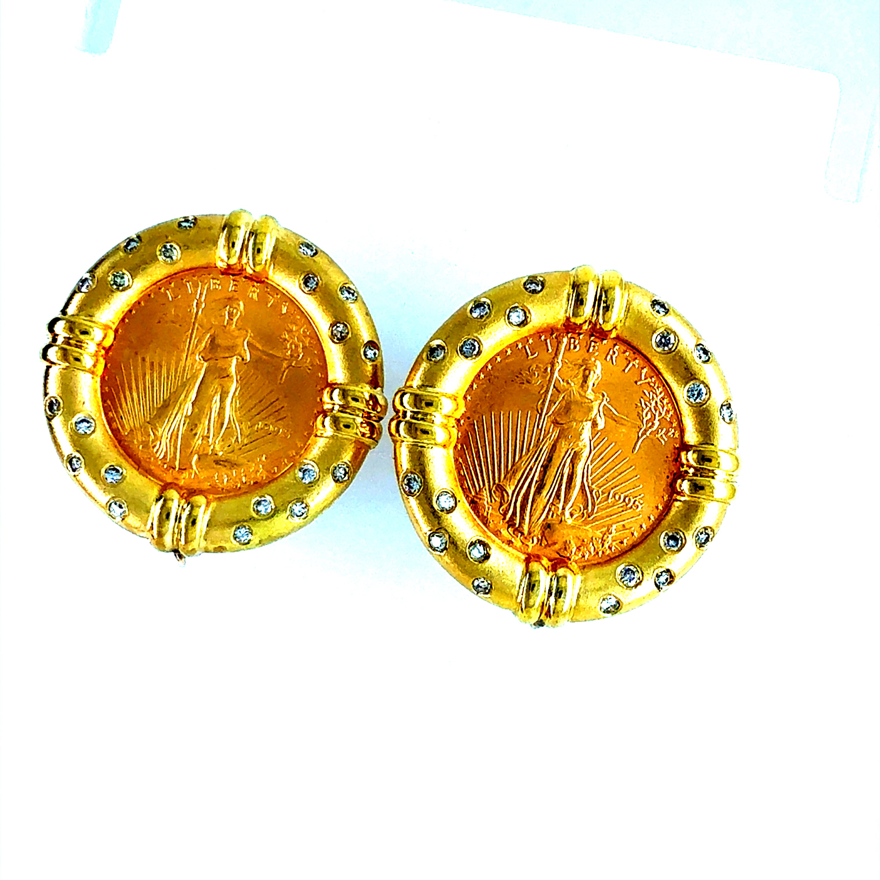 Retro Gold Liberty Coin 1/10 oz & Natural 0.4 Carat Diamond Earrings Circa 1980