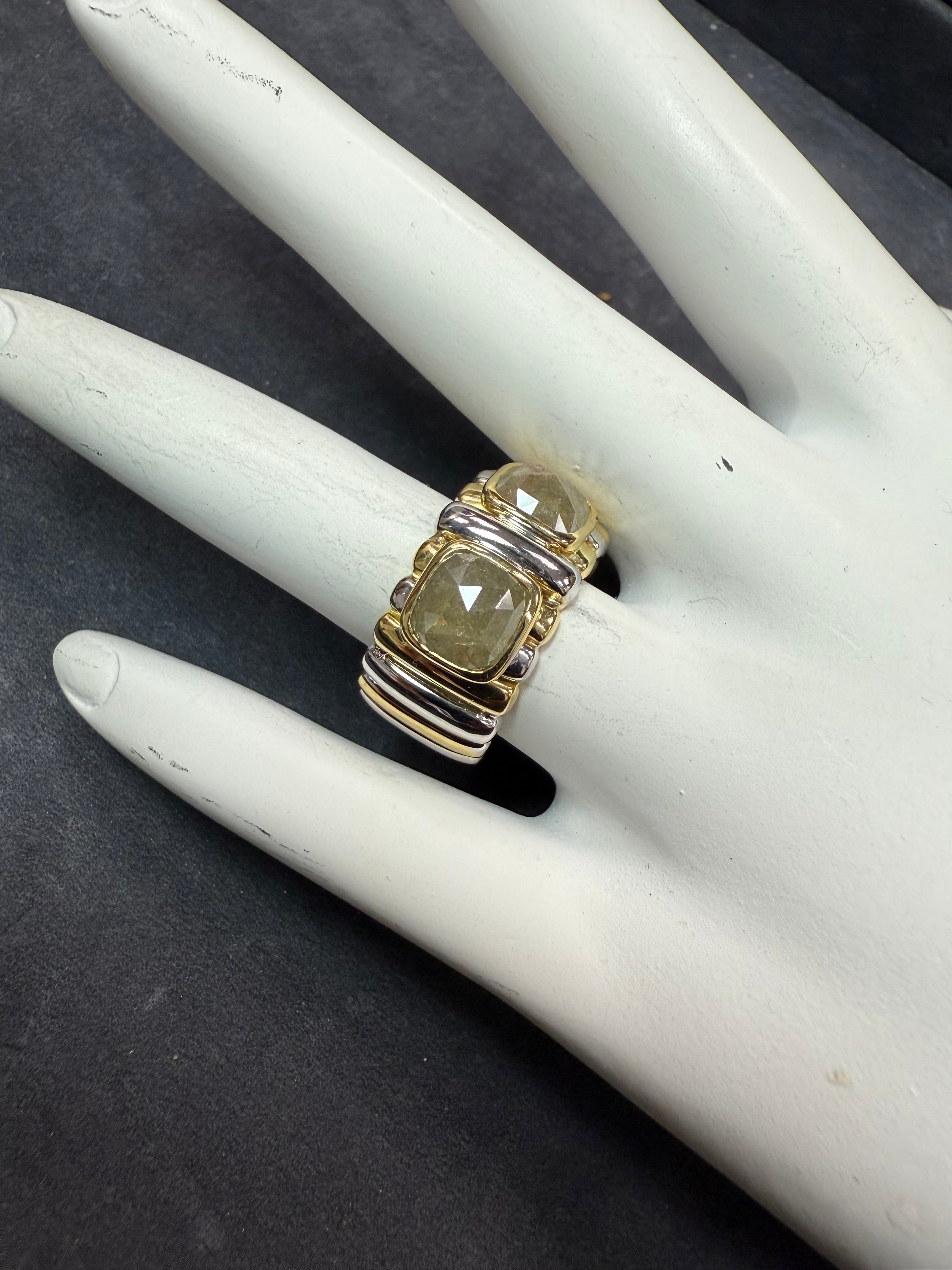 Retro Two-Tone Gold 1.5 CT Natural Rose Cut Diamond Statement Ring Circa 1980