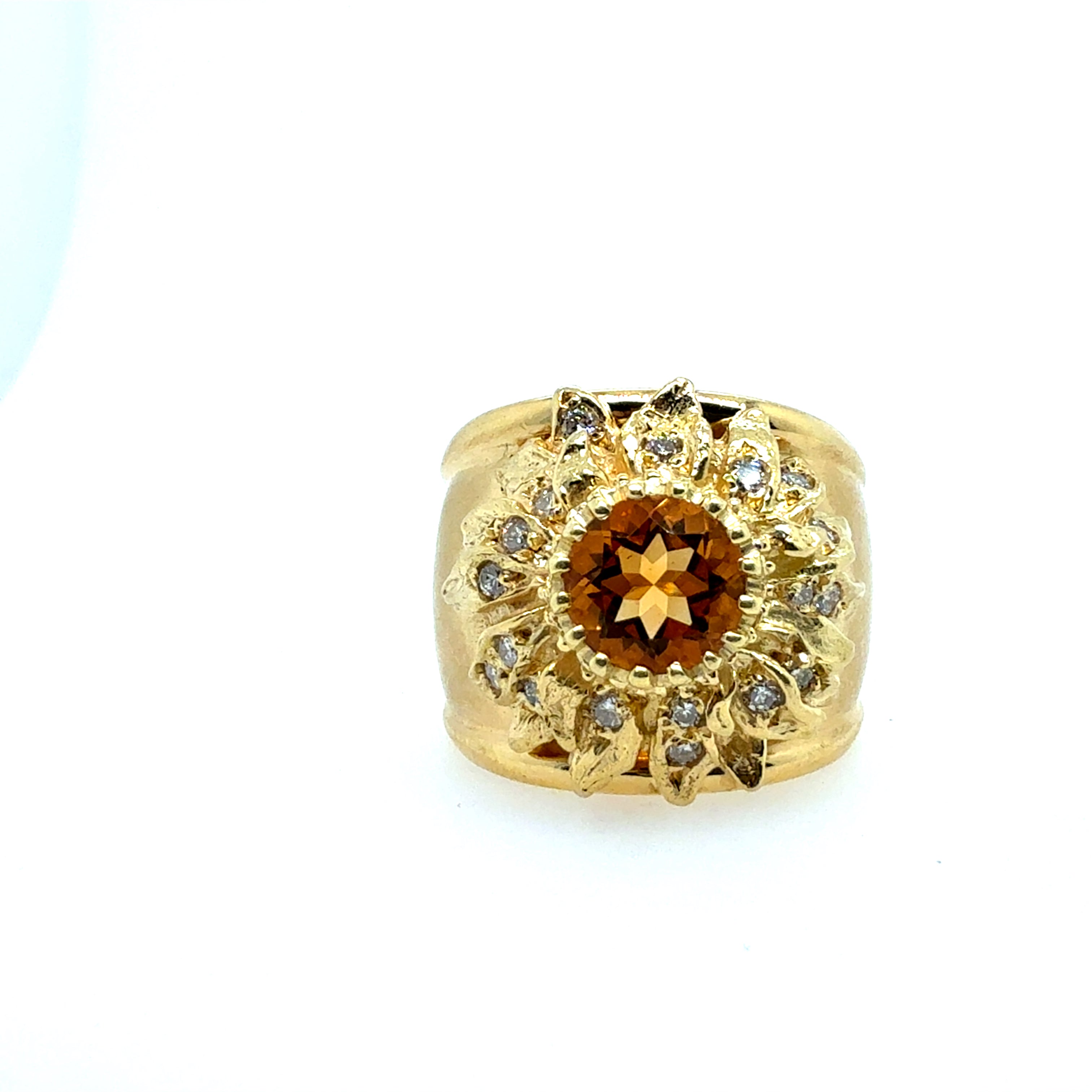 Retro Gold Natural Diamond and Citrine Cocktail Ring