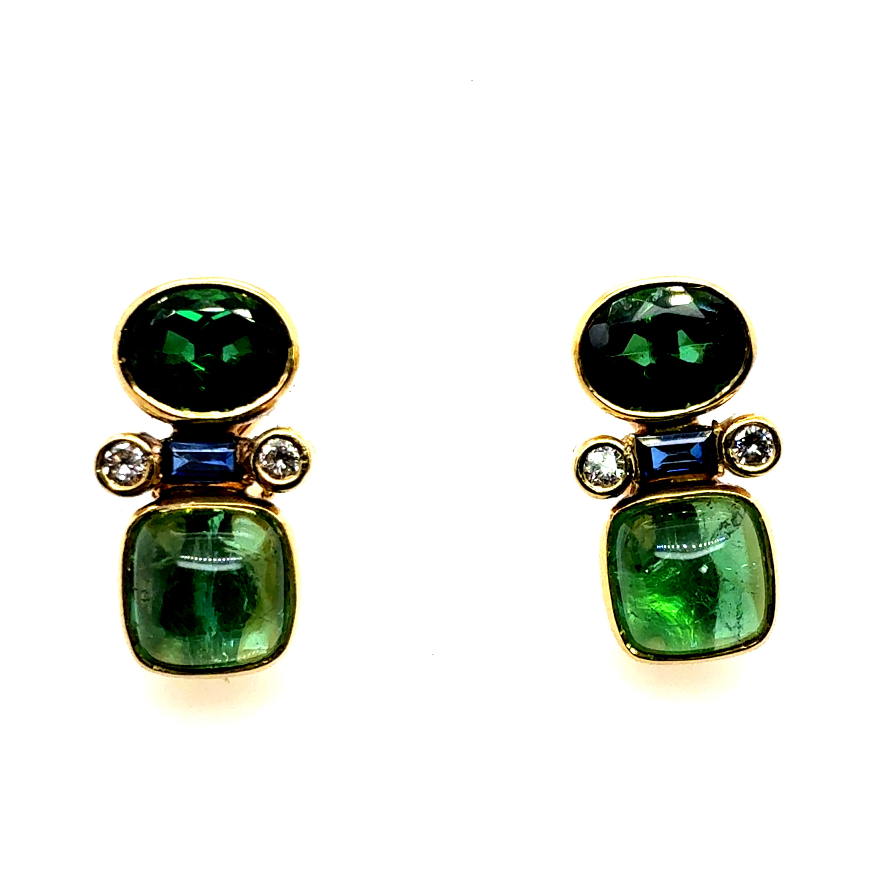 Retro Gold Natural Diamond and Tourmaline Statement Earrings, Circa 1970