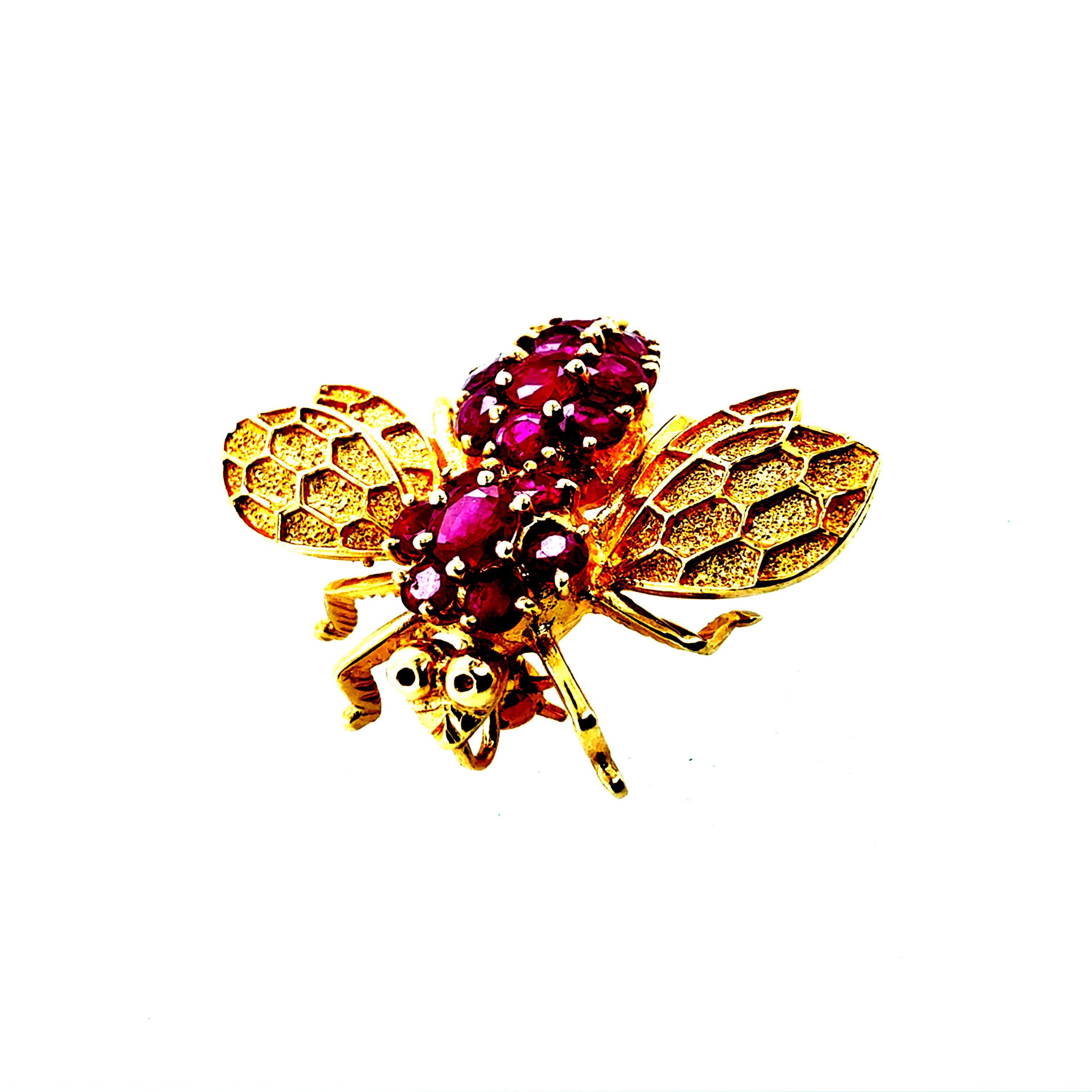 Retro 14K Gold 2.5 Carat Natural Ruby Bee Pin Brooch Circa 1985