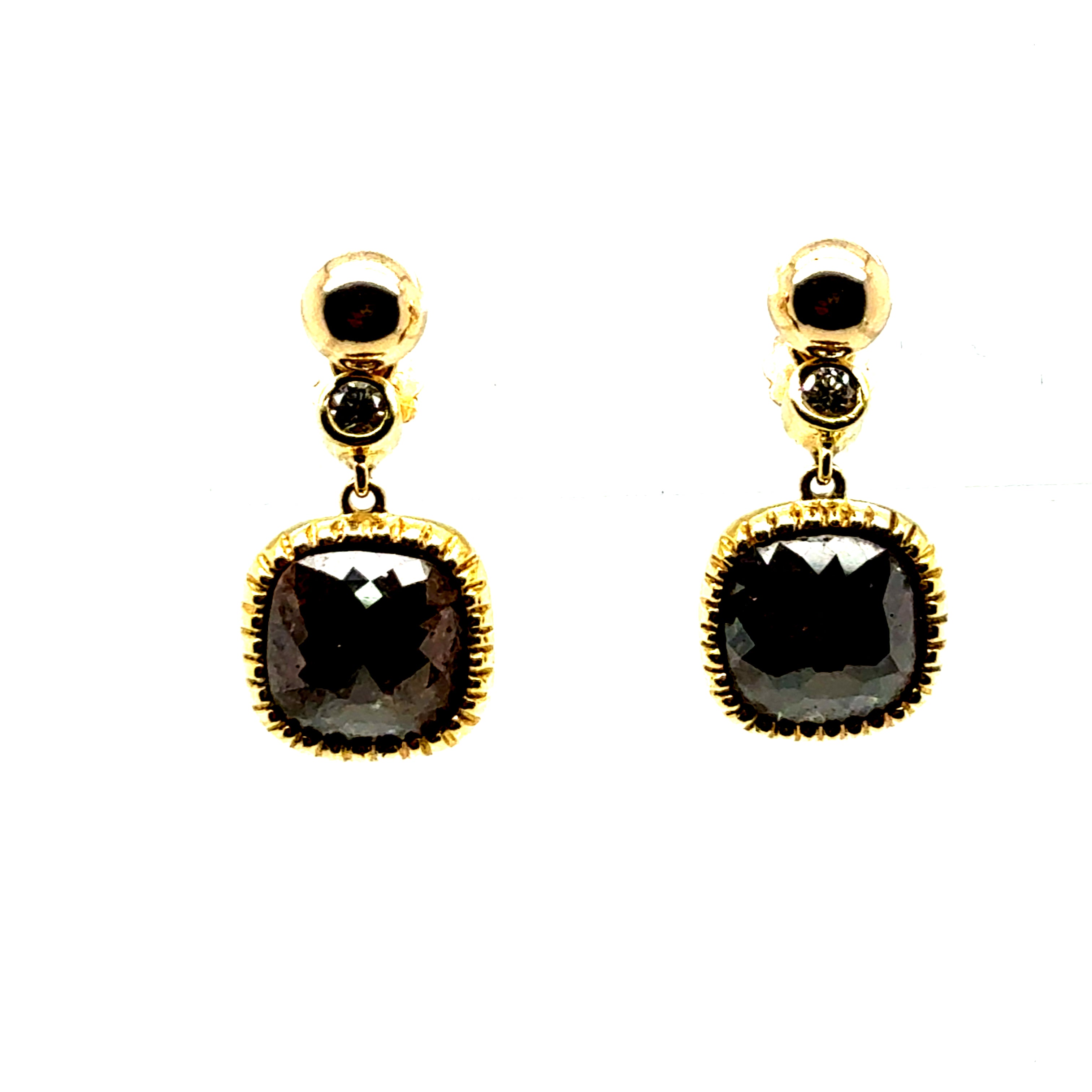 Retro Gold Champagne Brown Rose Cut Natural Diamond Drop Earrings Circa 1980