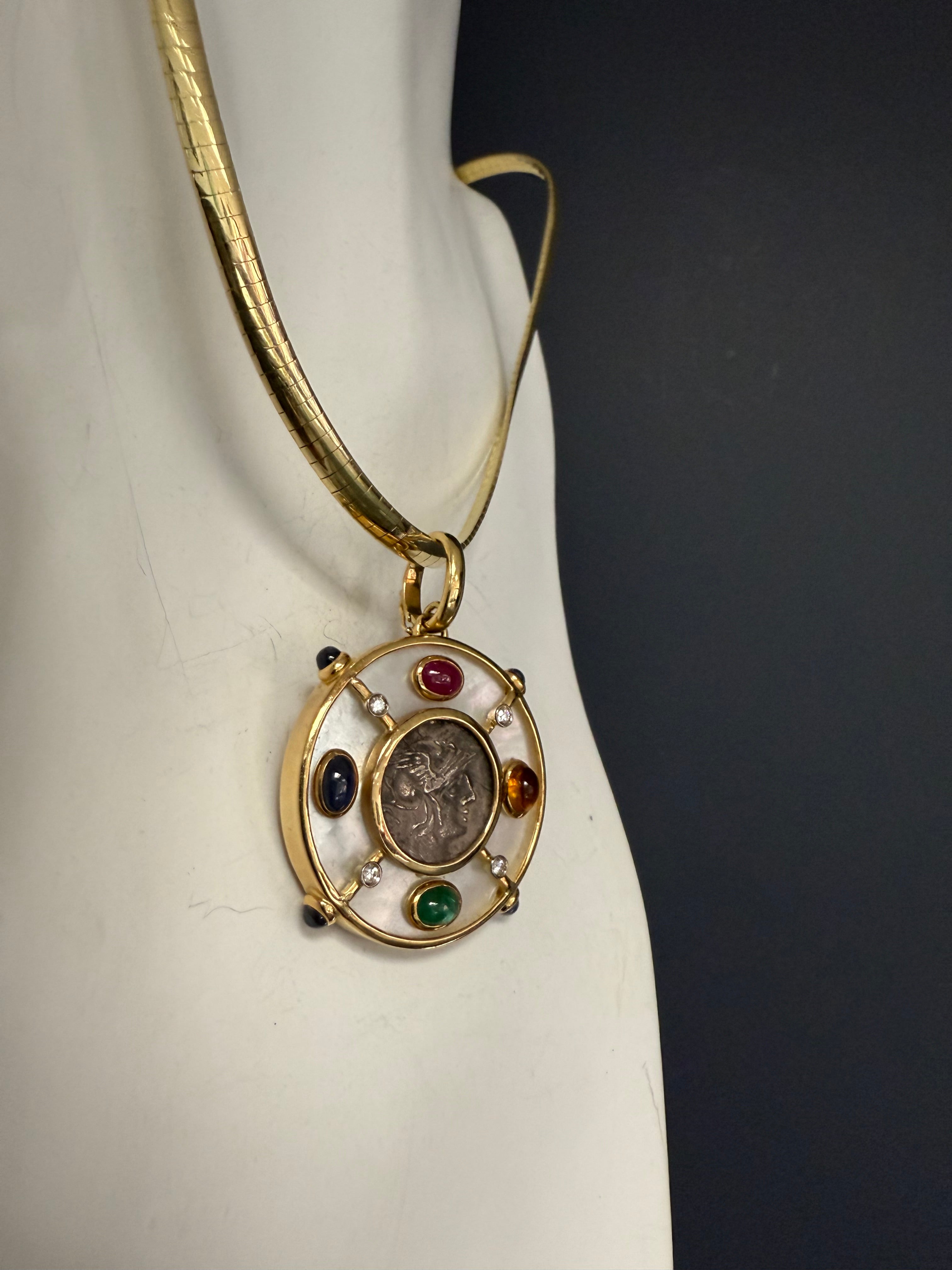 Retro Gold Multicolor CAB Natural Gems Pendant by GIANSANTI ROMA