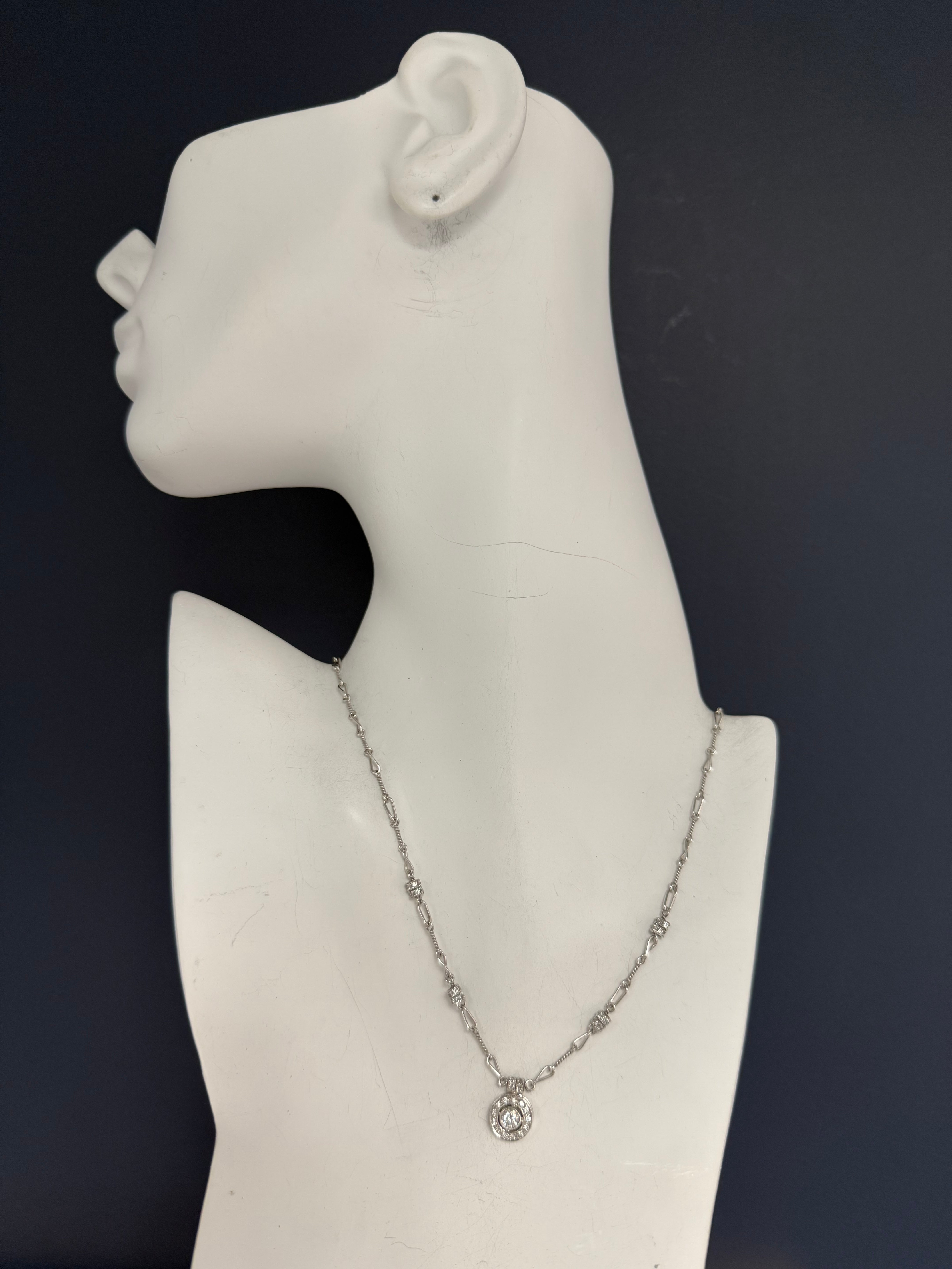 Retro Platinum and Gold 1 Carat Natural Diamond Necklace Pendant by Pepi