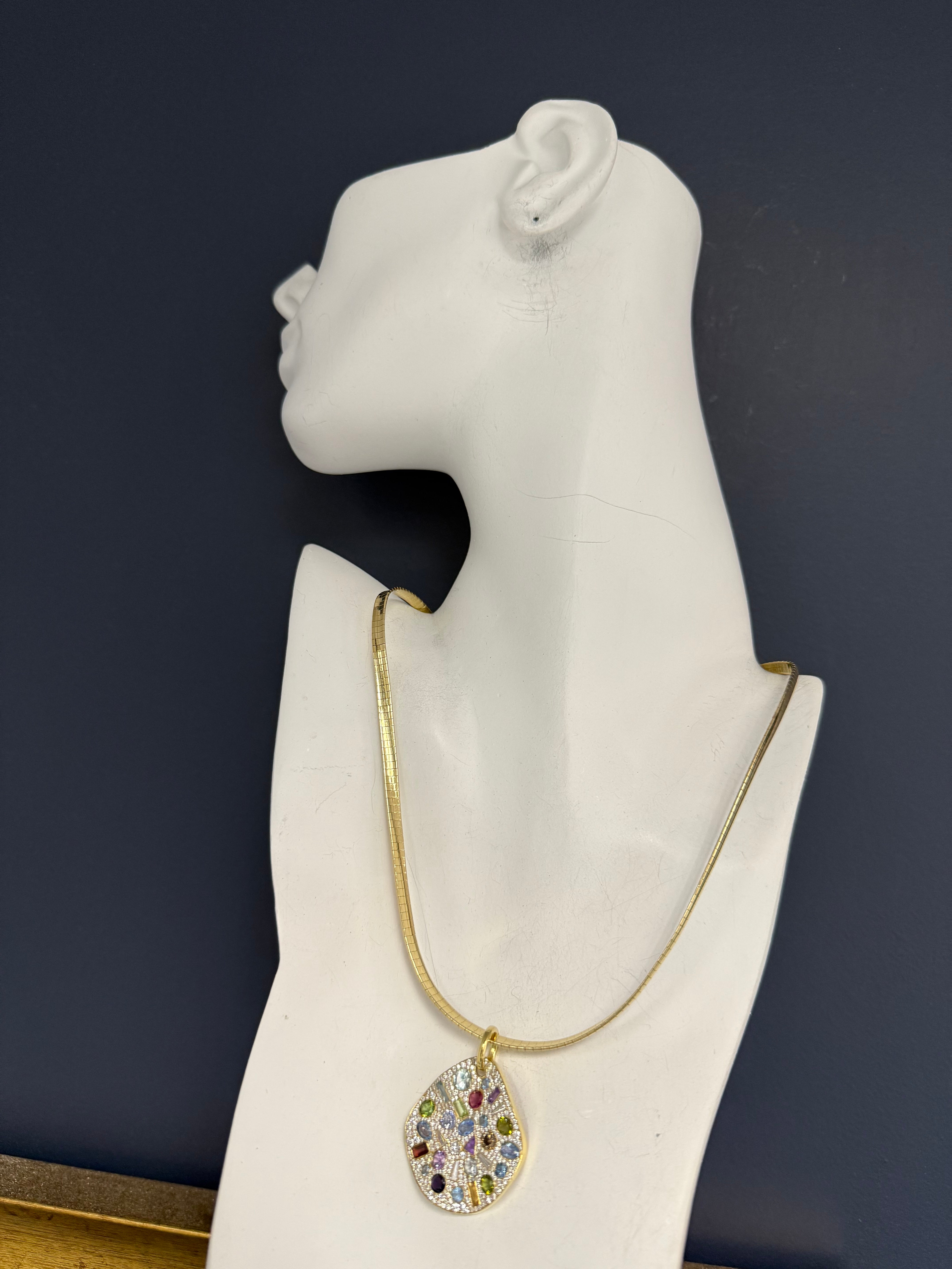 Modern Yellow Gold 4 Carat Natural Diamond & Multicolor Statement Pendant