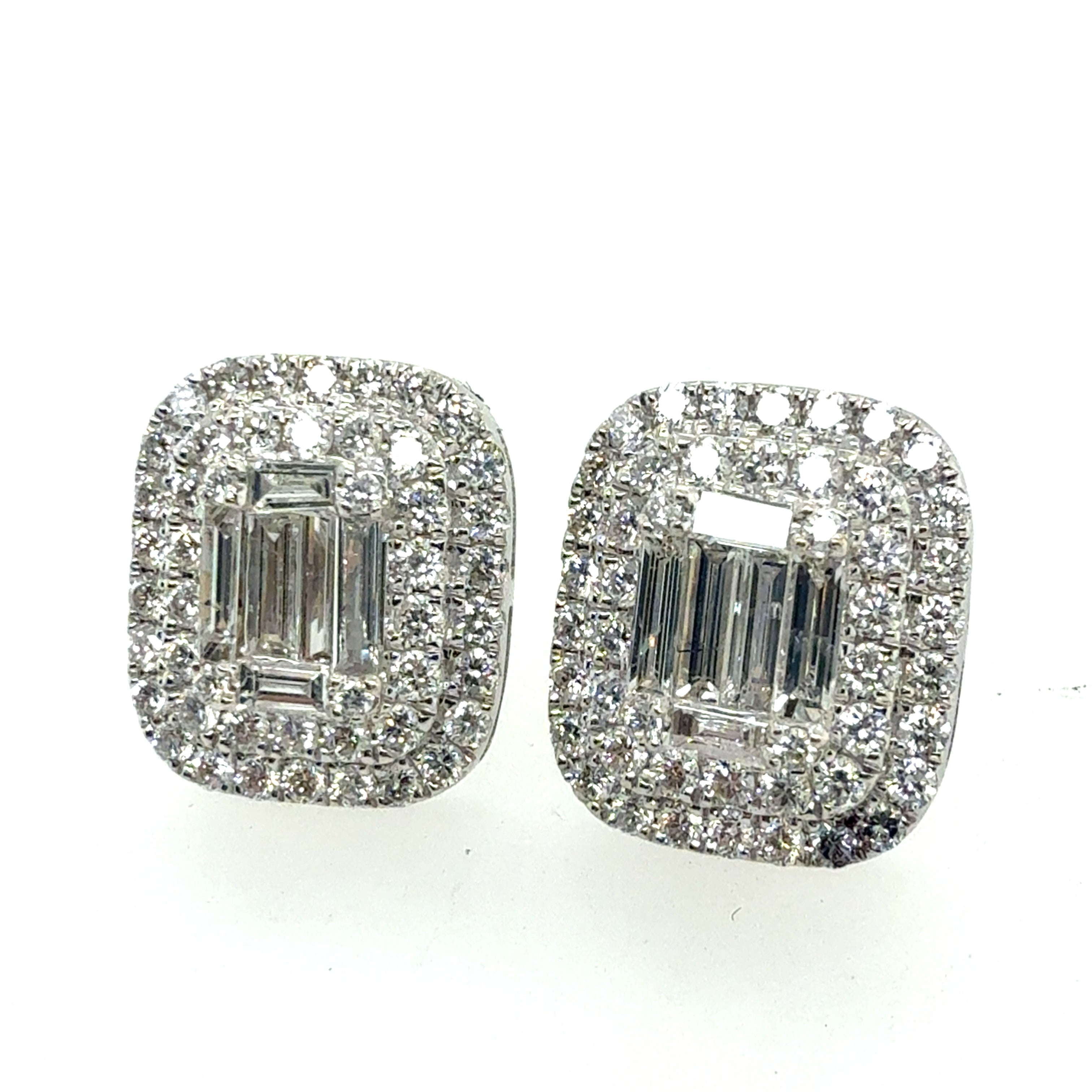 Modern 18K White Gold 1.4 CARAT Natural Diamond Illusion-Set Earrings