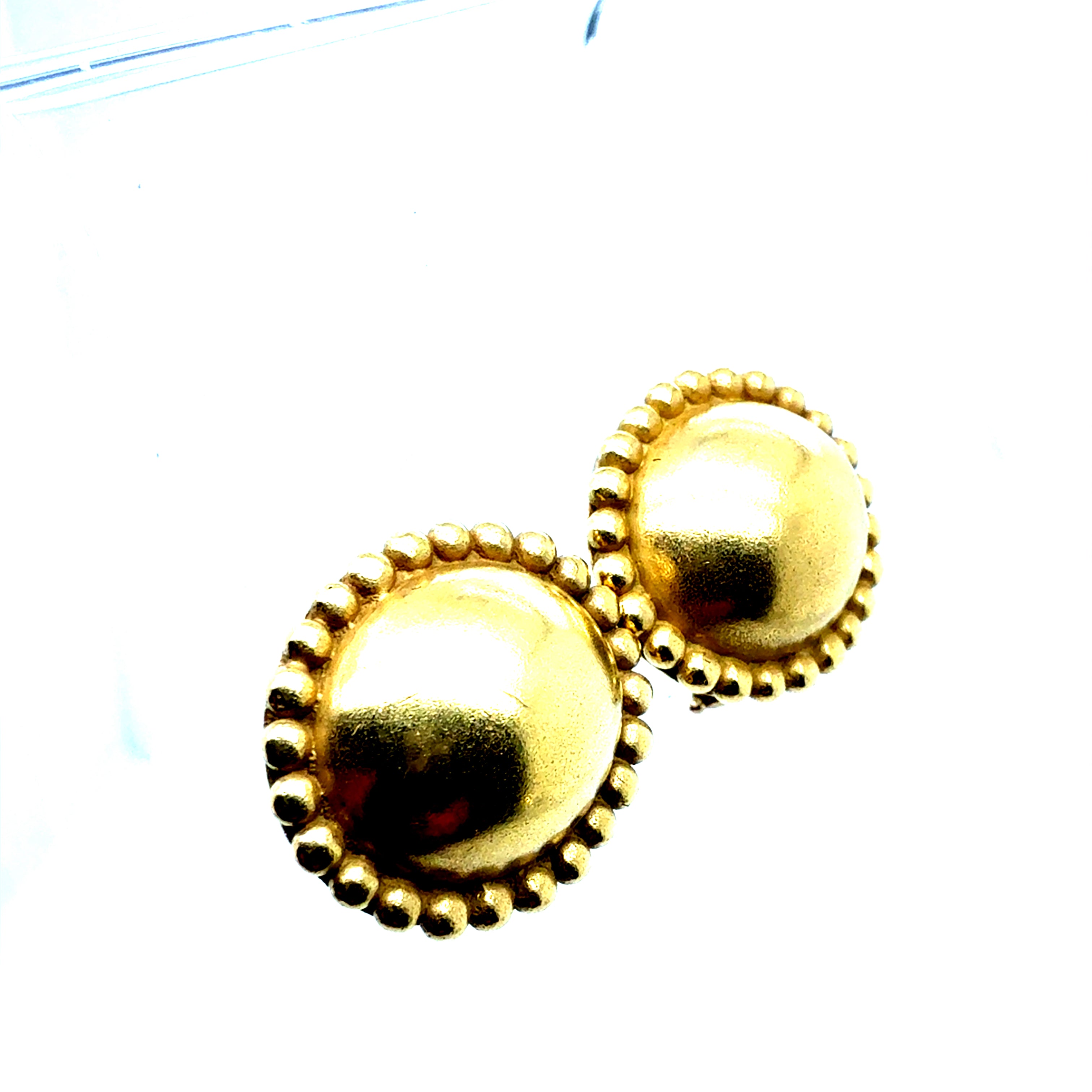 Retro 18K Gold Satin Finish Beaded Earrings by Kieselstein-Cord, Dated 1983