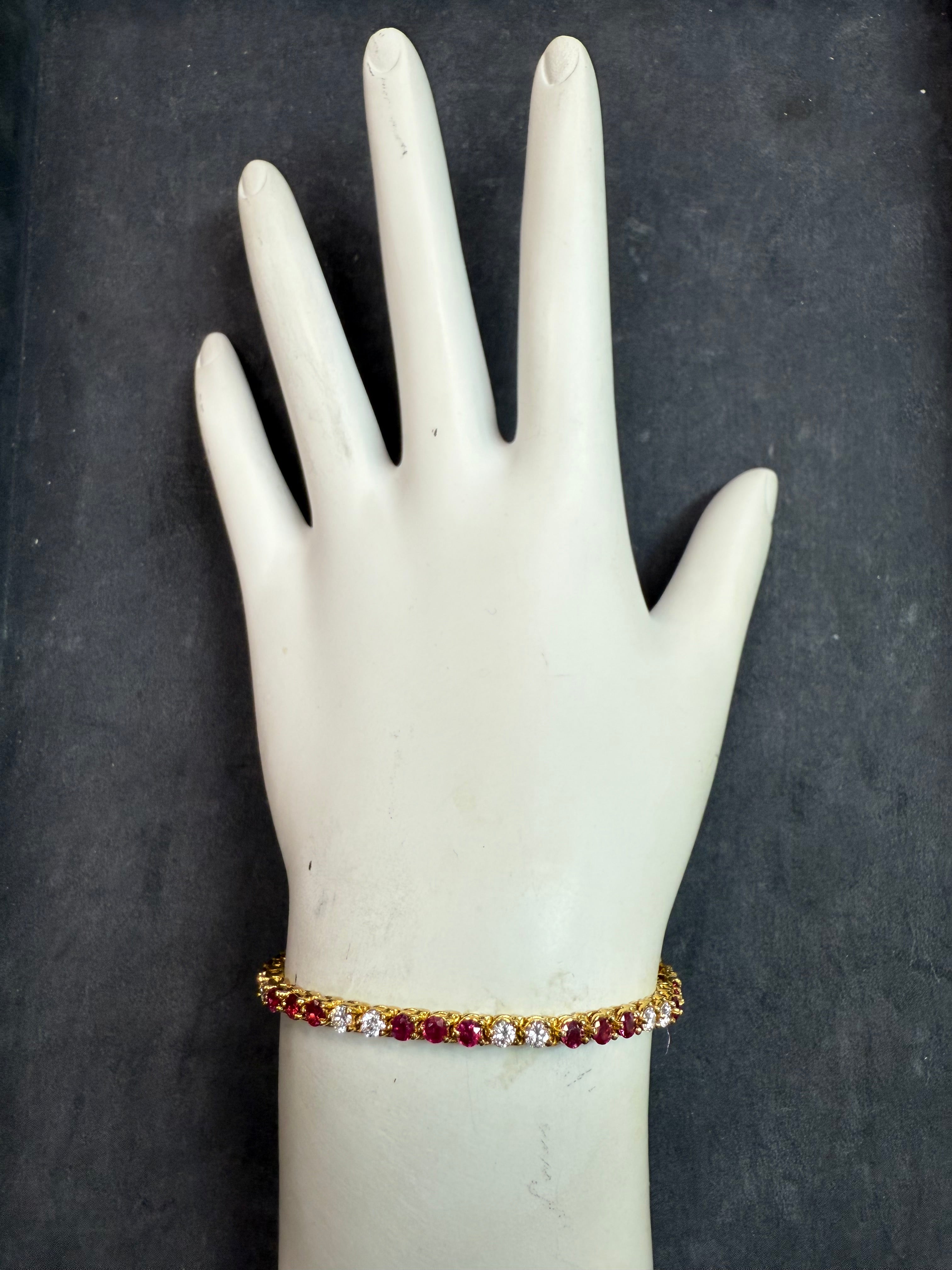 Retro 4.5 Carat Natural Colorless Diamond & Ruby Tennis Bracelet Circa 1985
