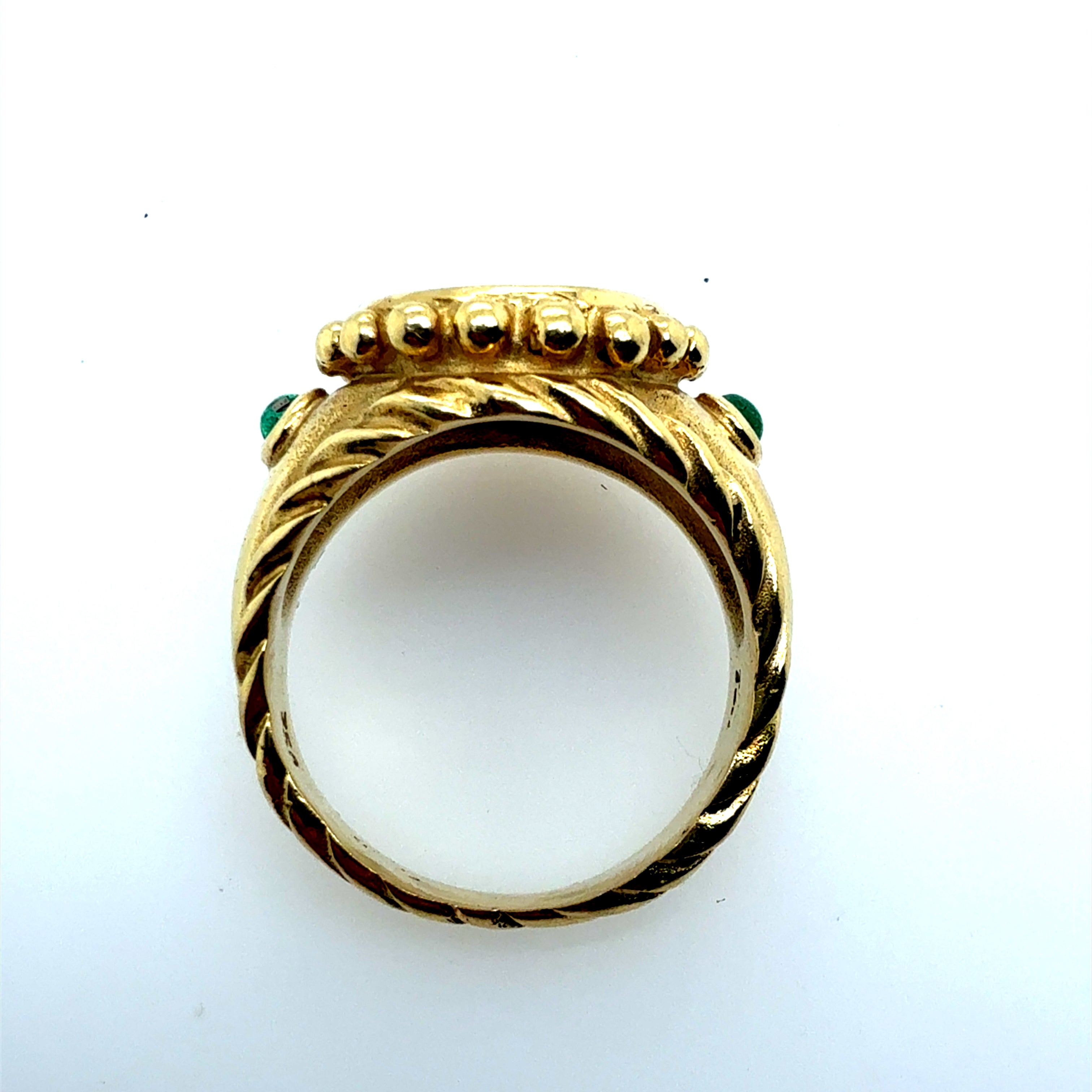 Retro Gold Roman Coin with Natural Emerald Statement Ring Circa 1980