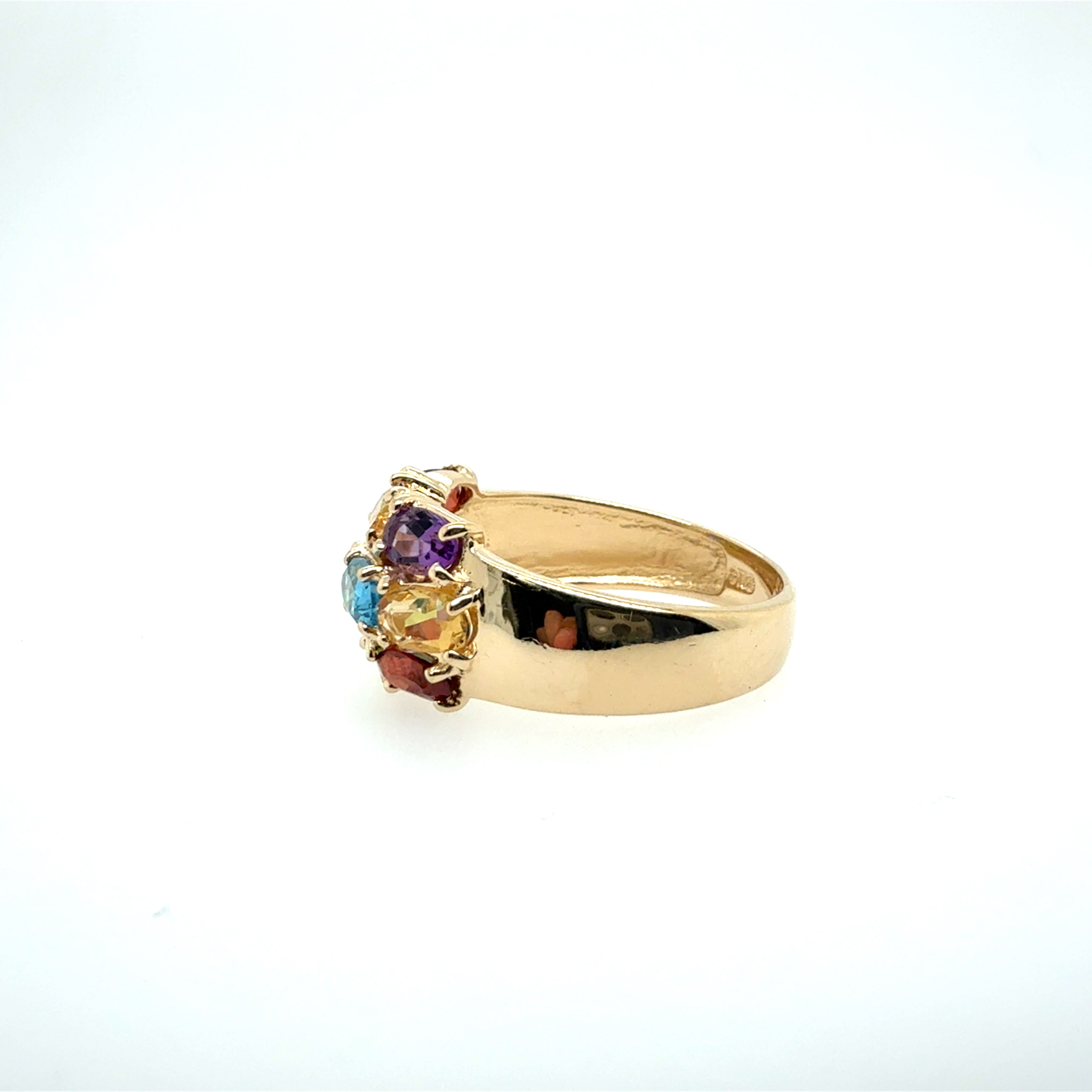 Modern Gold Multicolor Natural Oval Cluster Statement Ring