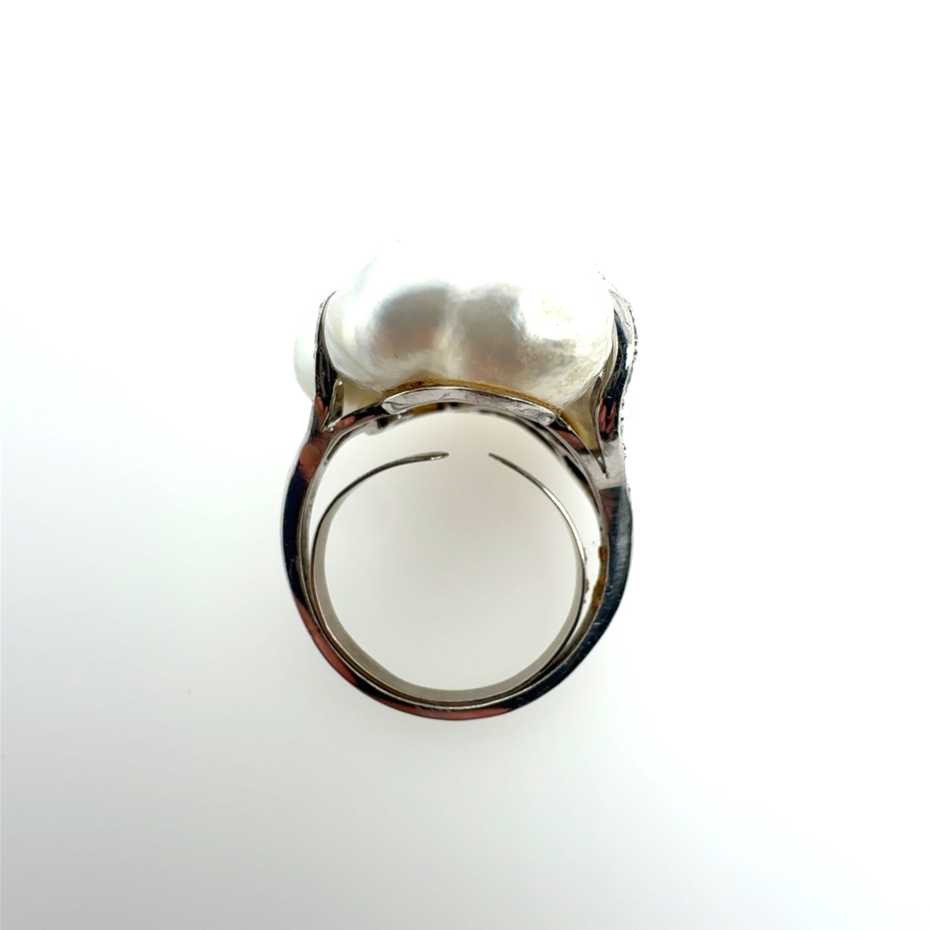 Retro Platinum 2.2 Carat Natural Diamond and Pearl Cocktail Ring Circa 1960