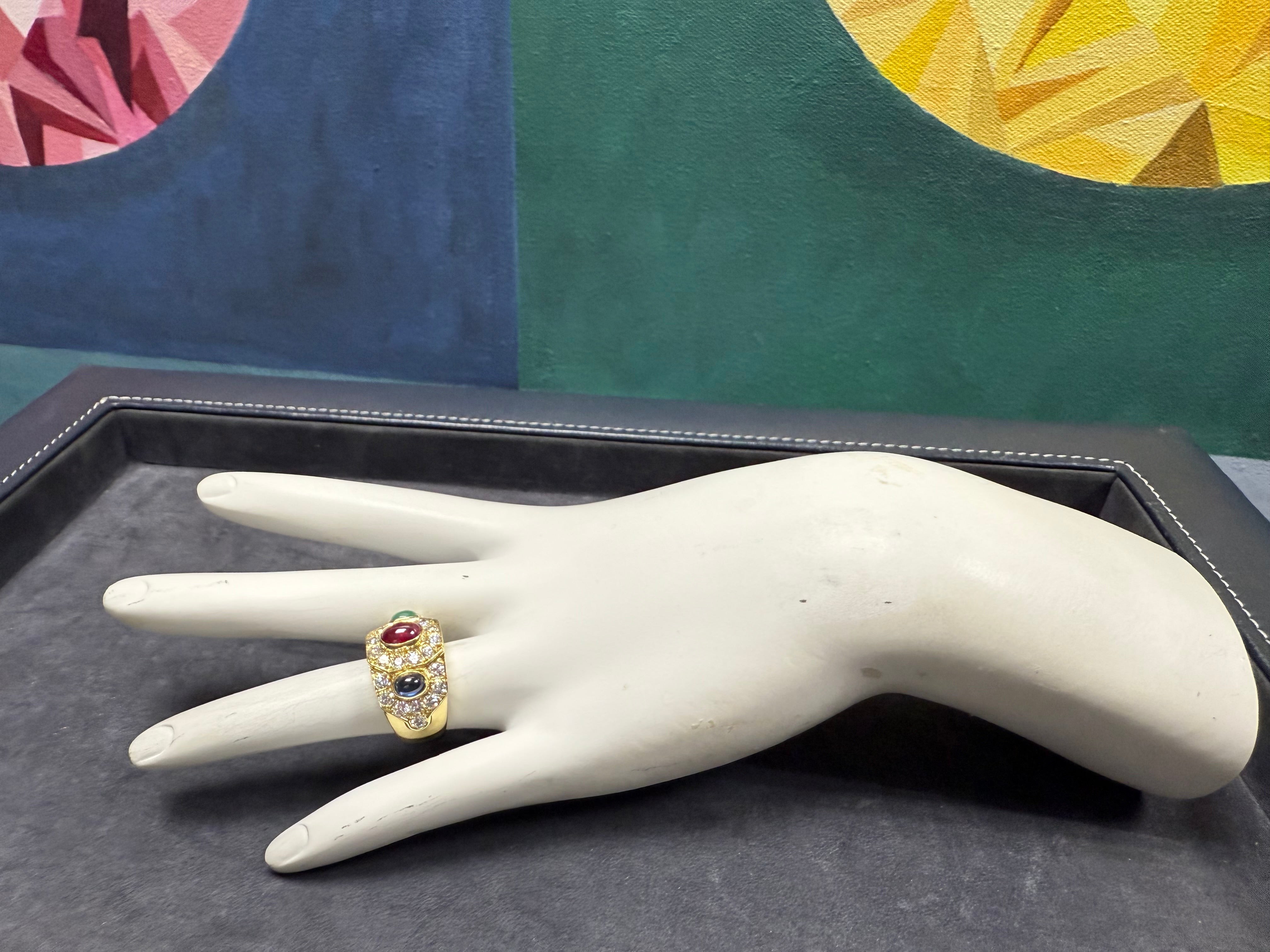 Retro Gold 3.25 Carat Natural Diamond Multicolor Cab Statement Ring Circa 1980