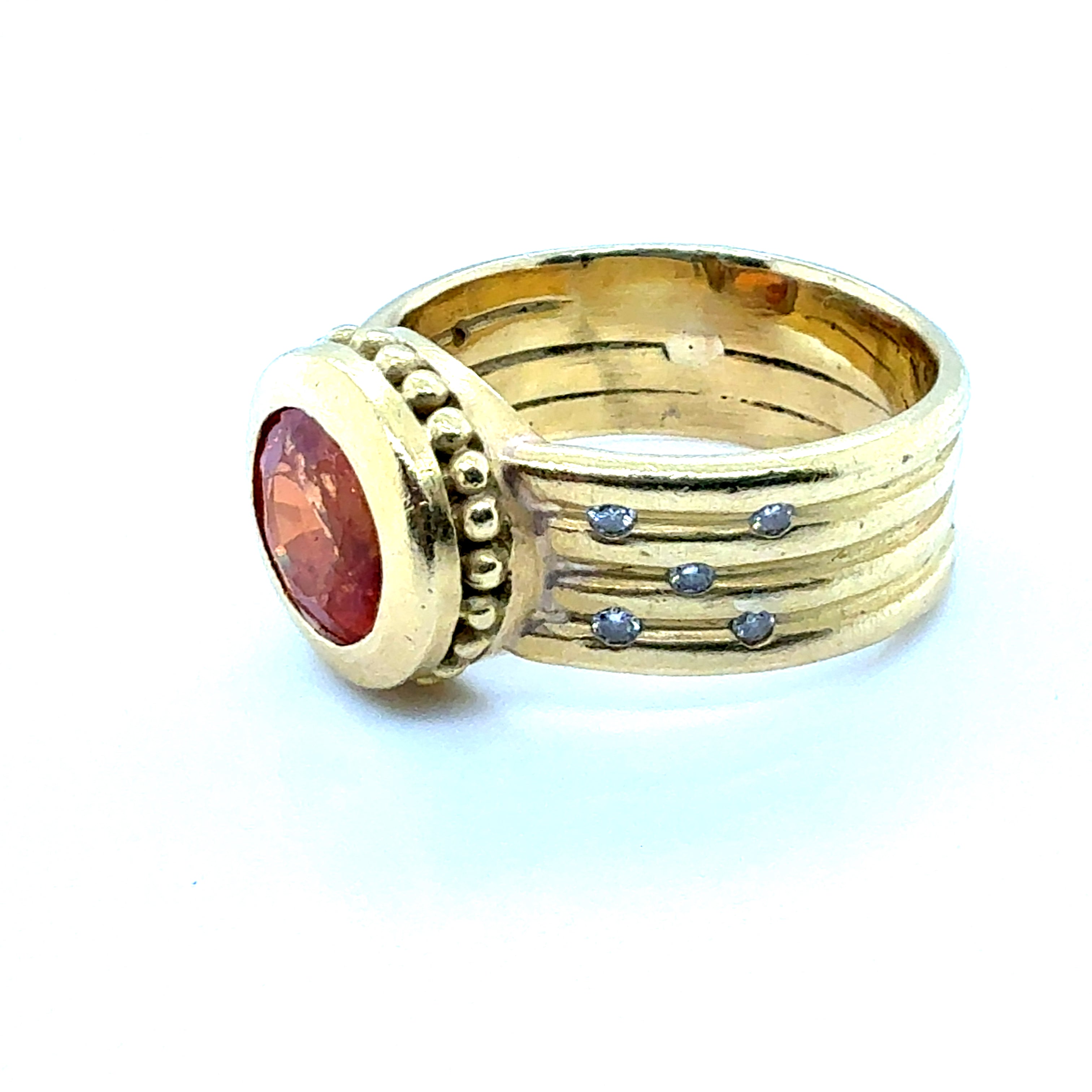 Retro Gold Natural Round Spessartite Garnet & Natural Diamond Statement Ring