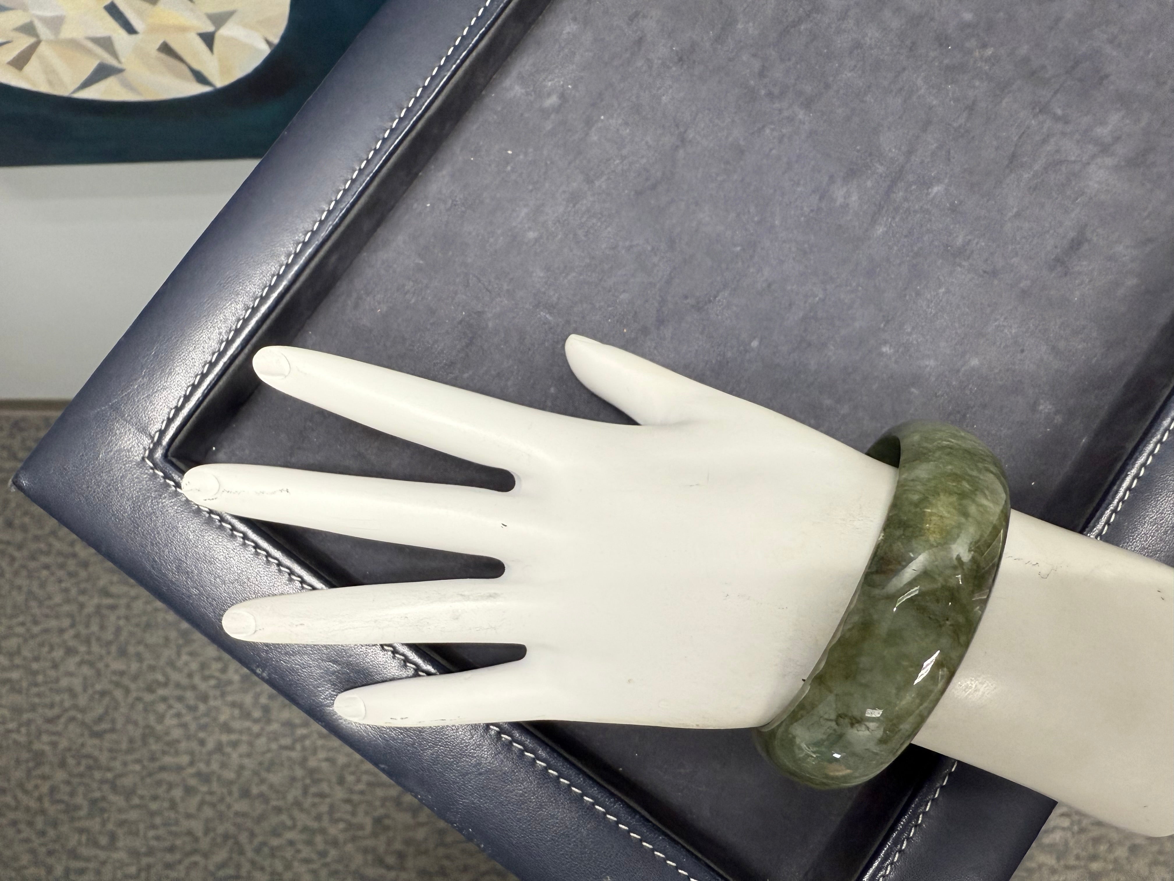 Retro Natural Green Jade 6.75 Inch Inner Bangle Bracelet 18mm Wide Circa 1980