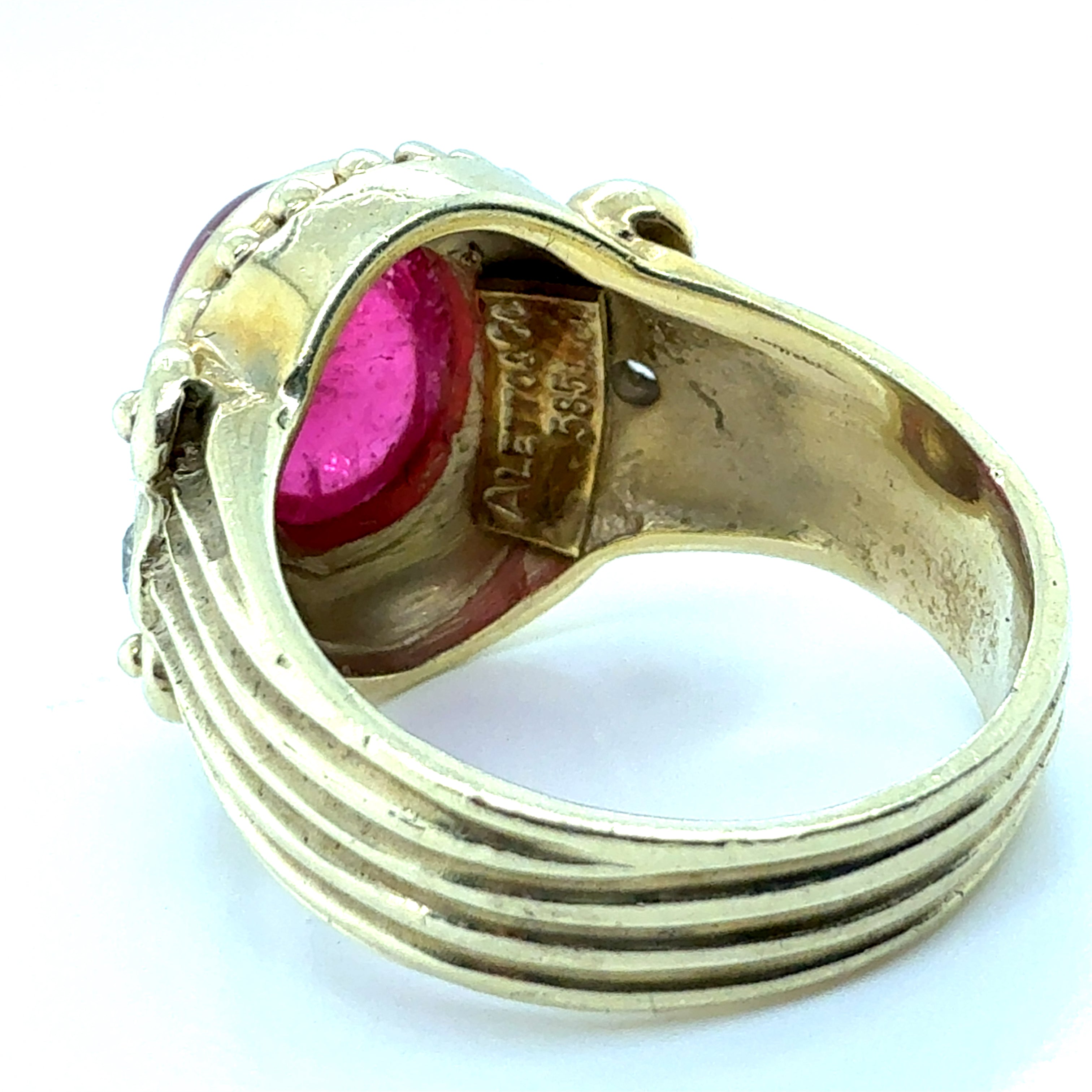 Retro Gold 1.35 Carat Natural Pink Tourmaline & Diamond Statement Ring