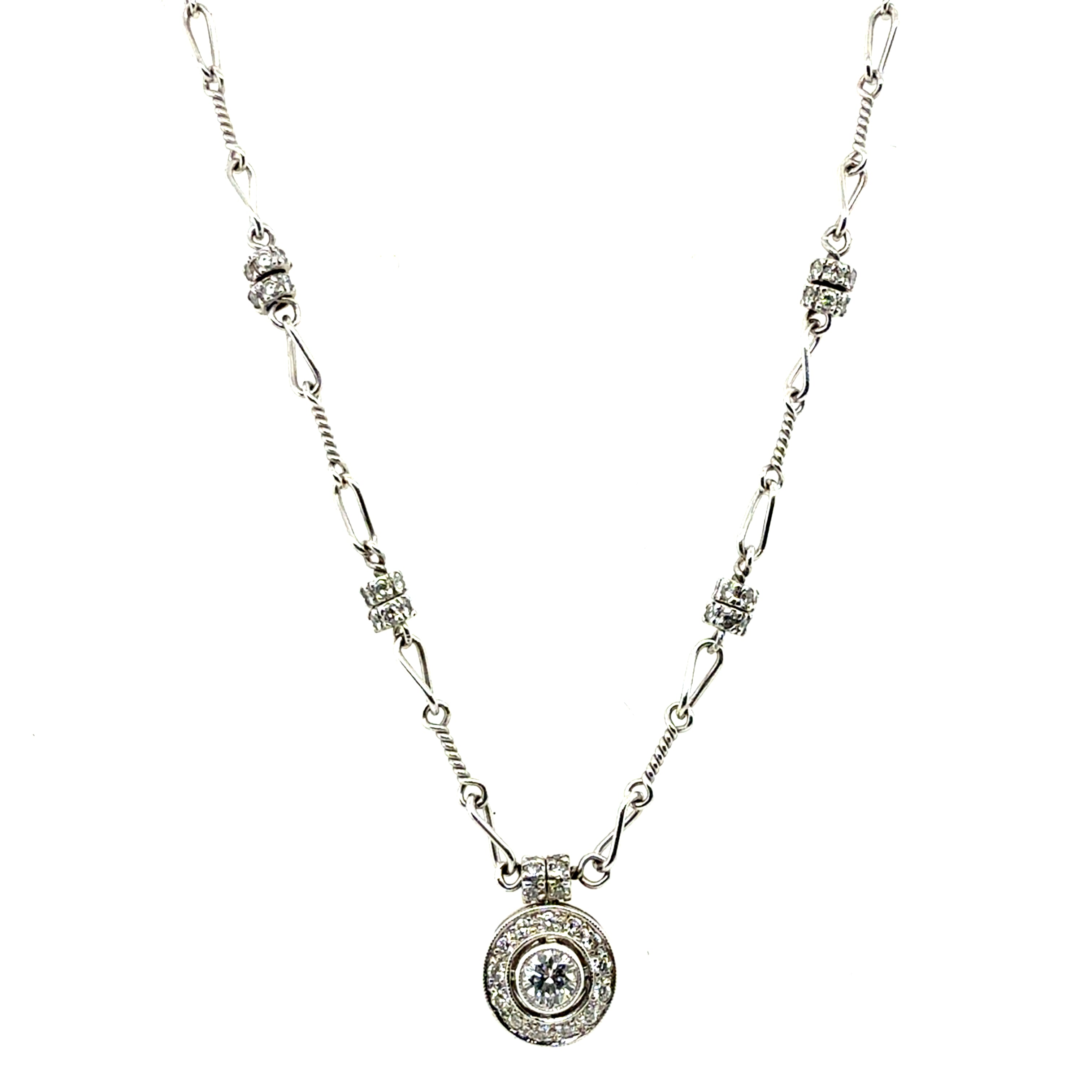 Retro Platinum and Gold 1 Carat Natural Diamond Necklace Pendant by Pepi