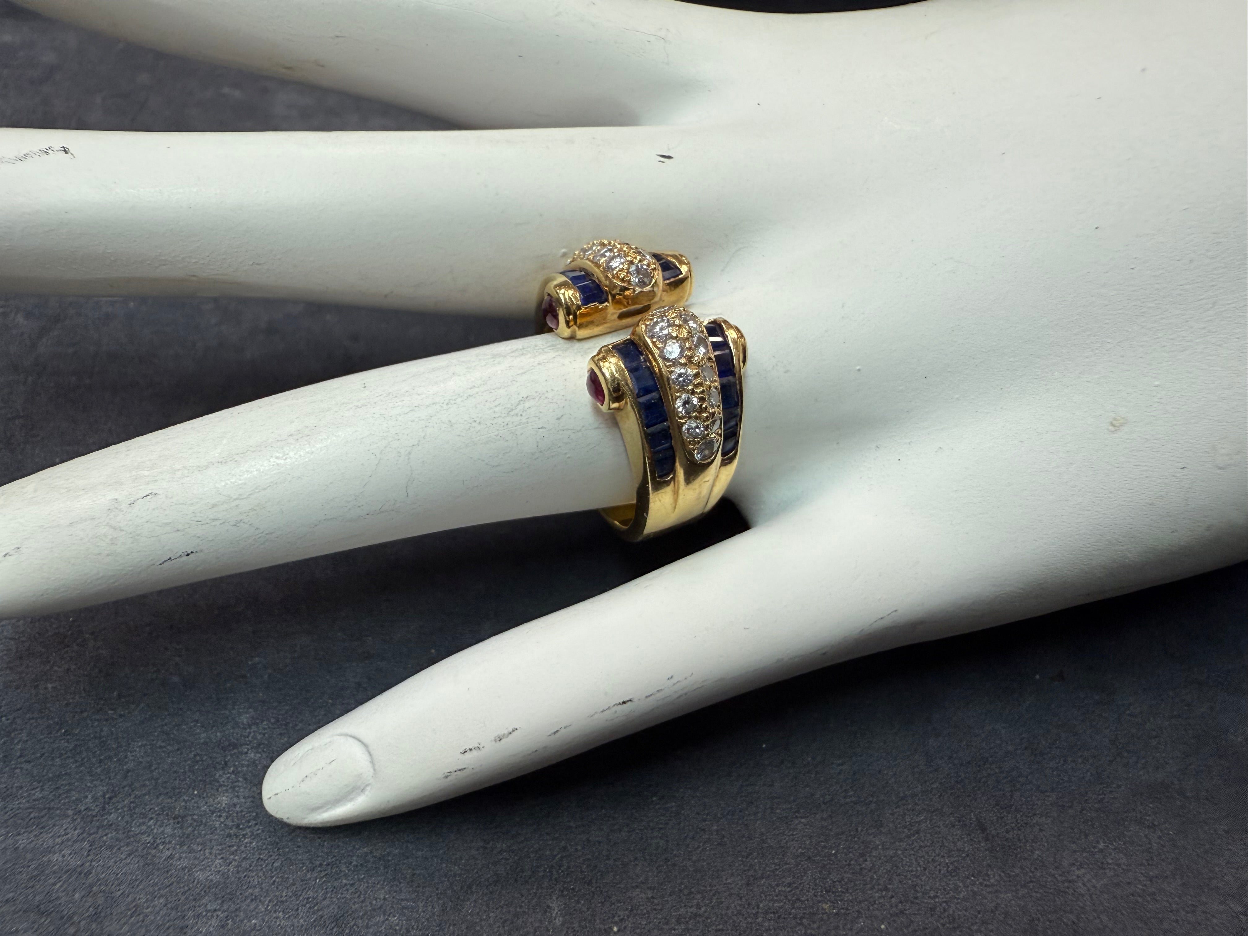 Retro Gold 1.25 Carat Natural Diamond Ruby & Sapphire Ring Circa 1970