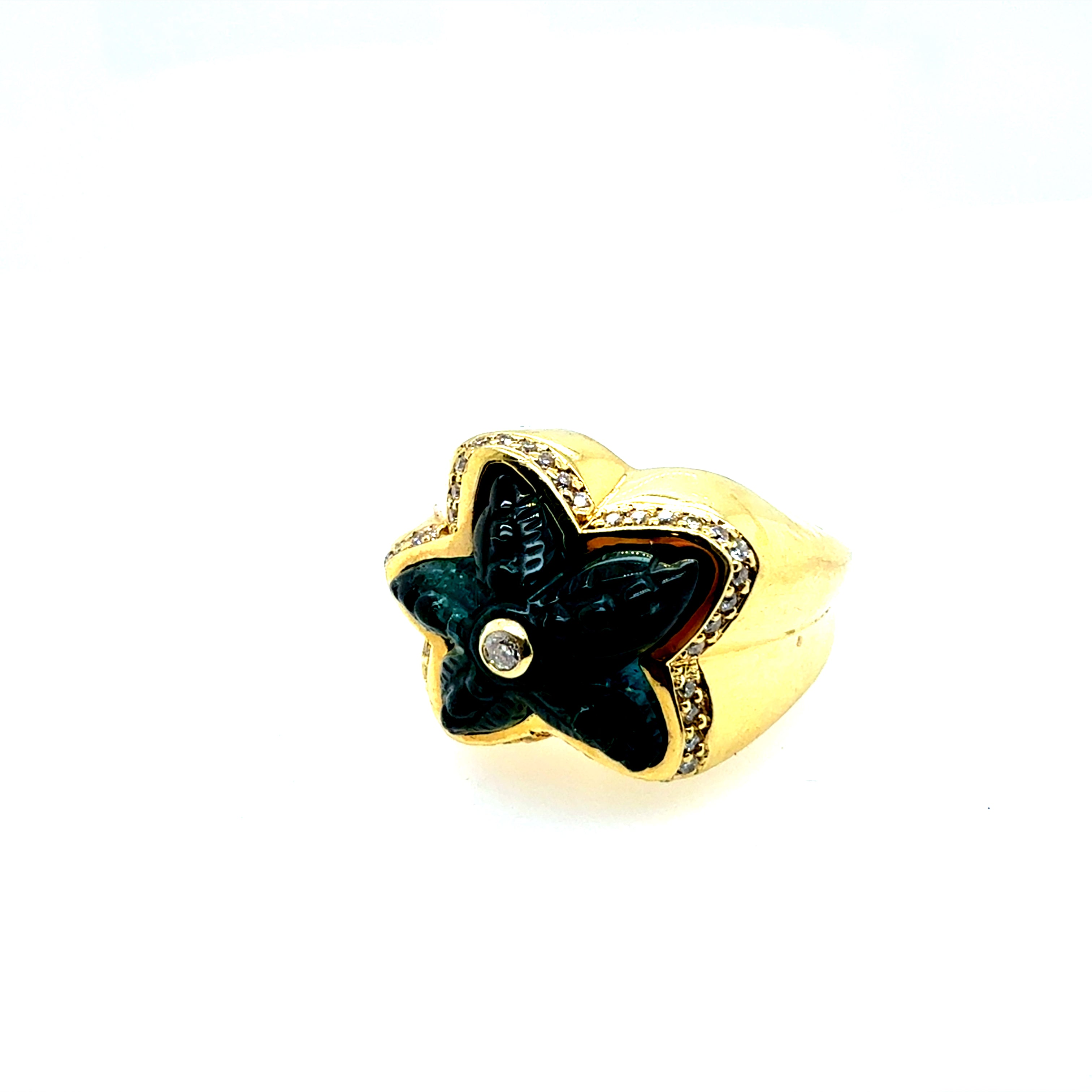Retro Gold Natural Blue-Green Tourmaline & Diamond Starfish Ring Circa 1980