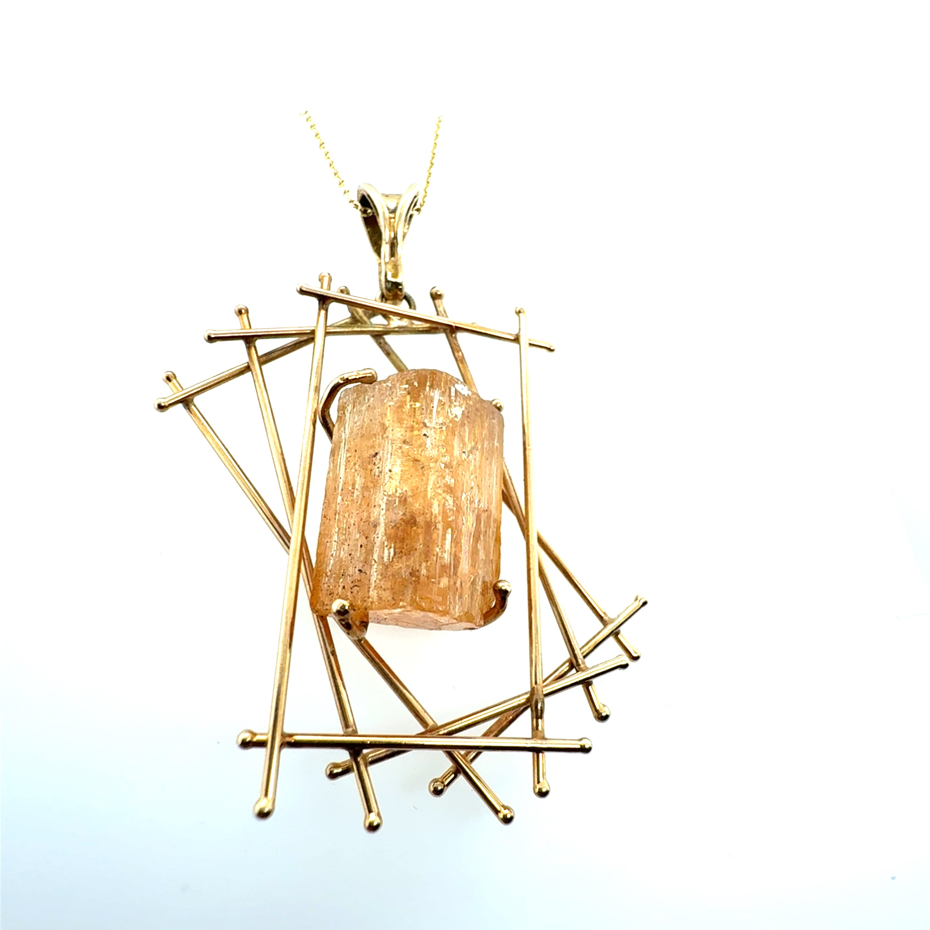 Retro Yellow Gold Natural Imperial Topaz Statement Pendant Circa 1975