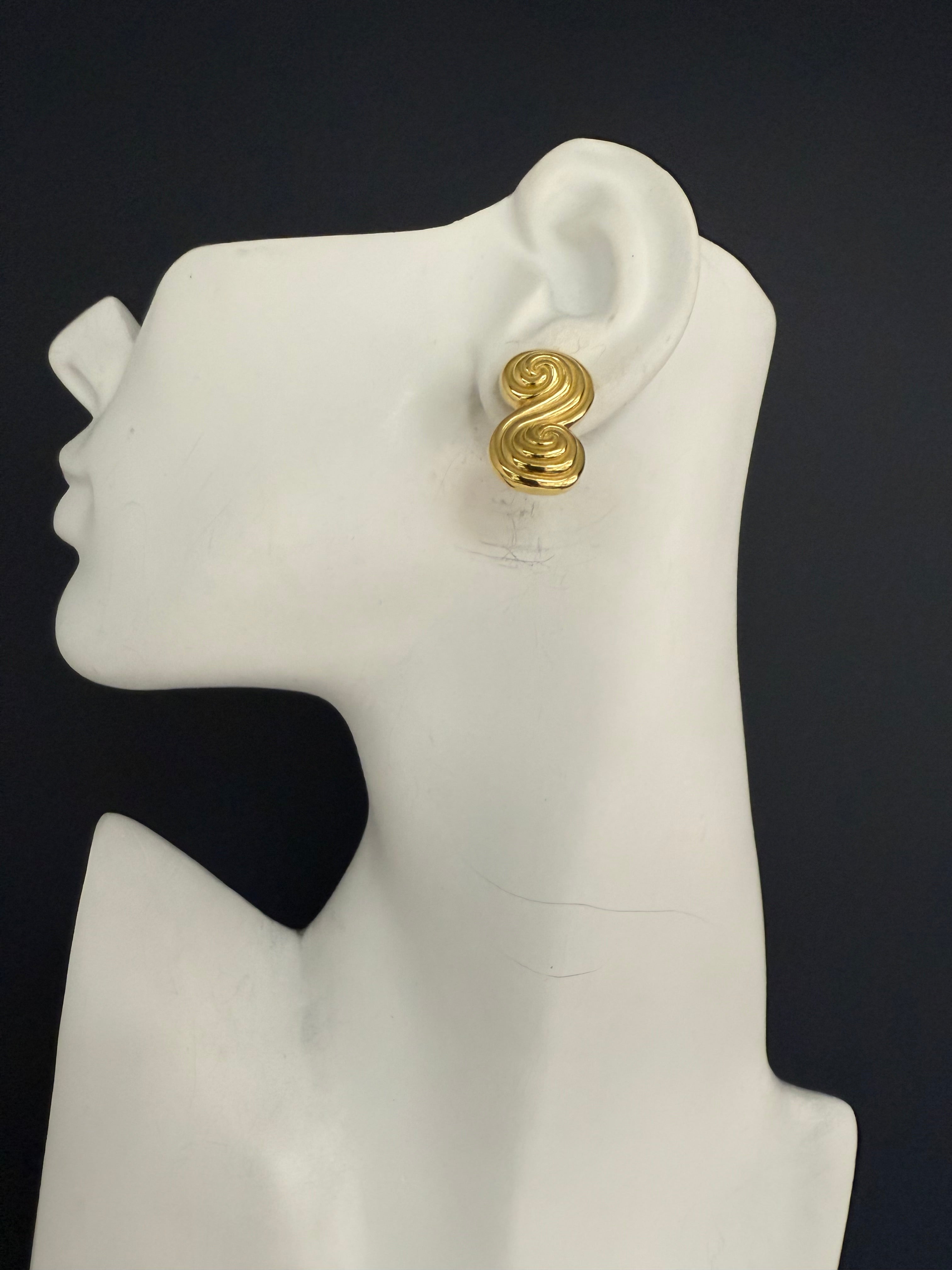 Retro Gold Original Tiffany and Company Spiro Statement Earrings, Circa 1990