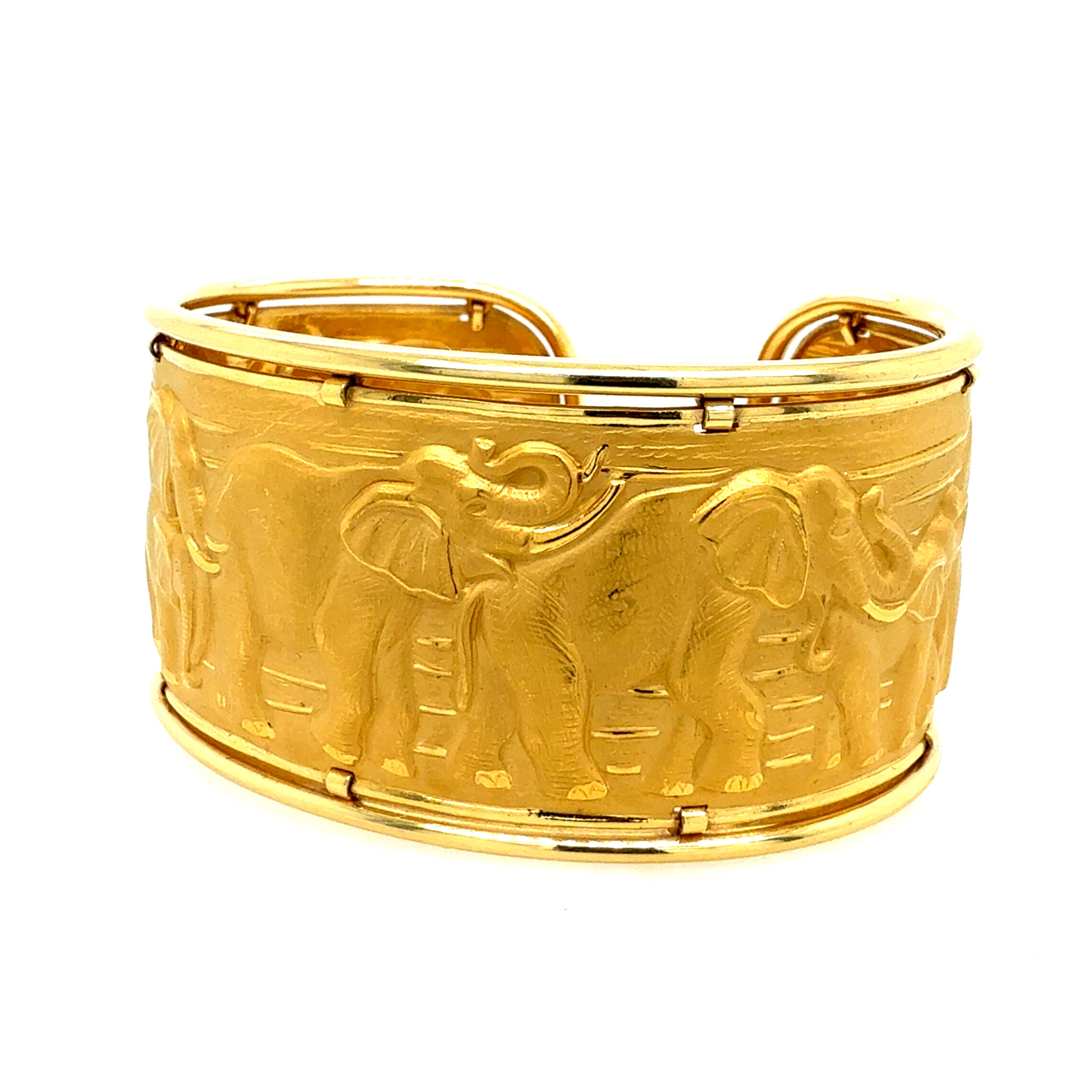 Retro Gold Signed Carrera y Carrera Elephant Repousse Cuff Bangle
