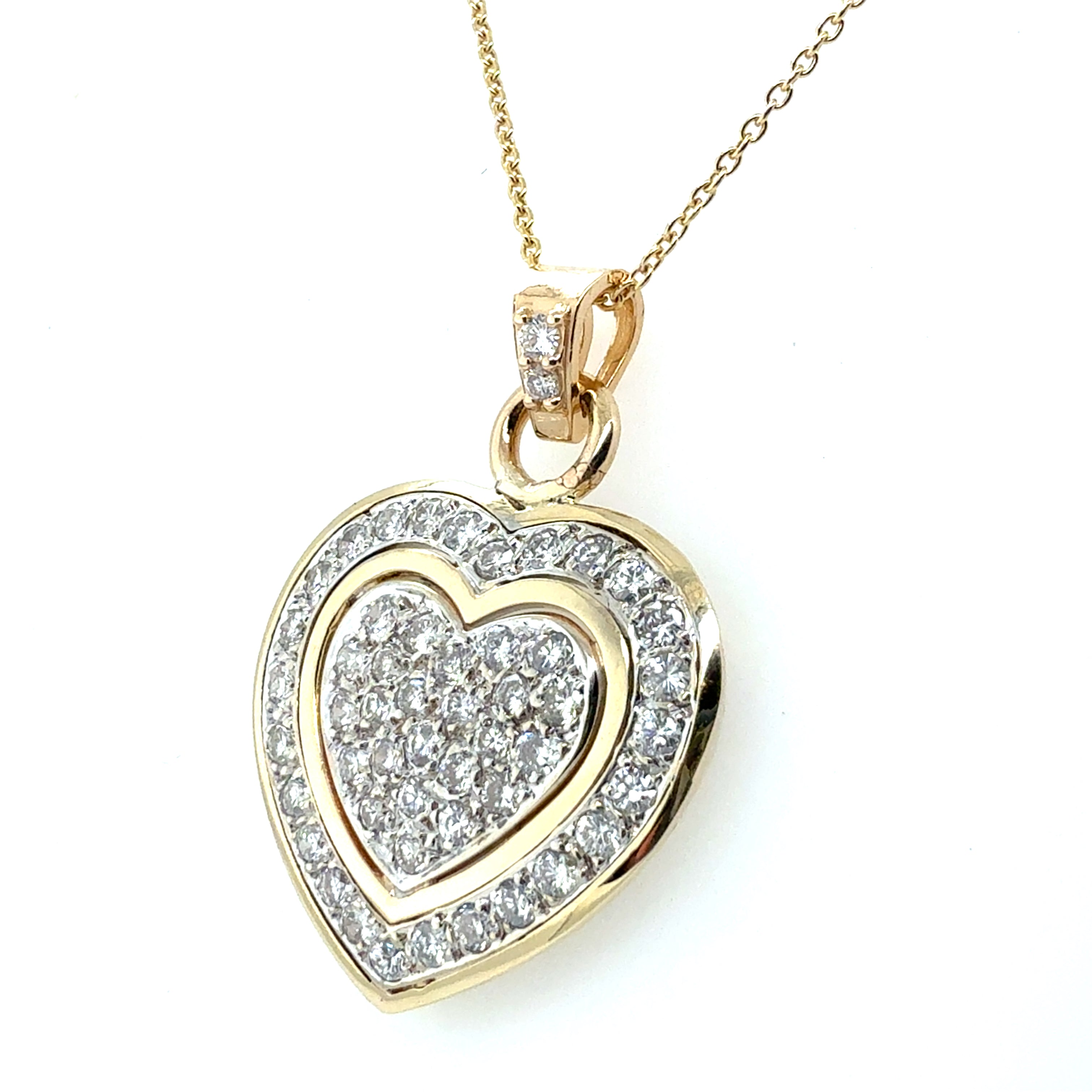 Retro Gold 1.5 Carat Natural Colorless Diamond Heart Shape Pendant