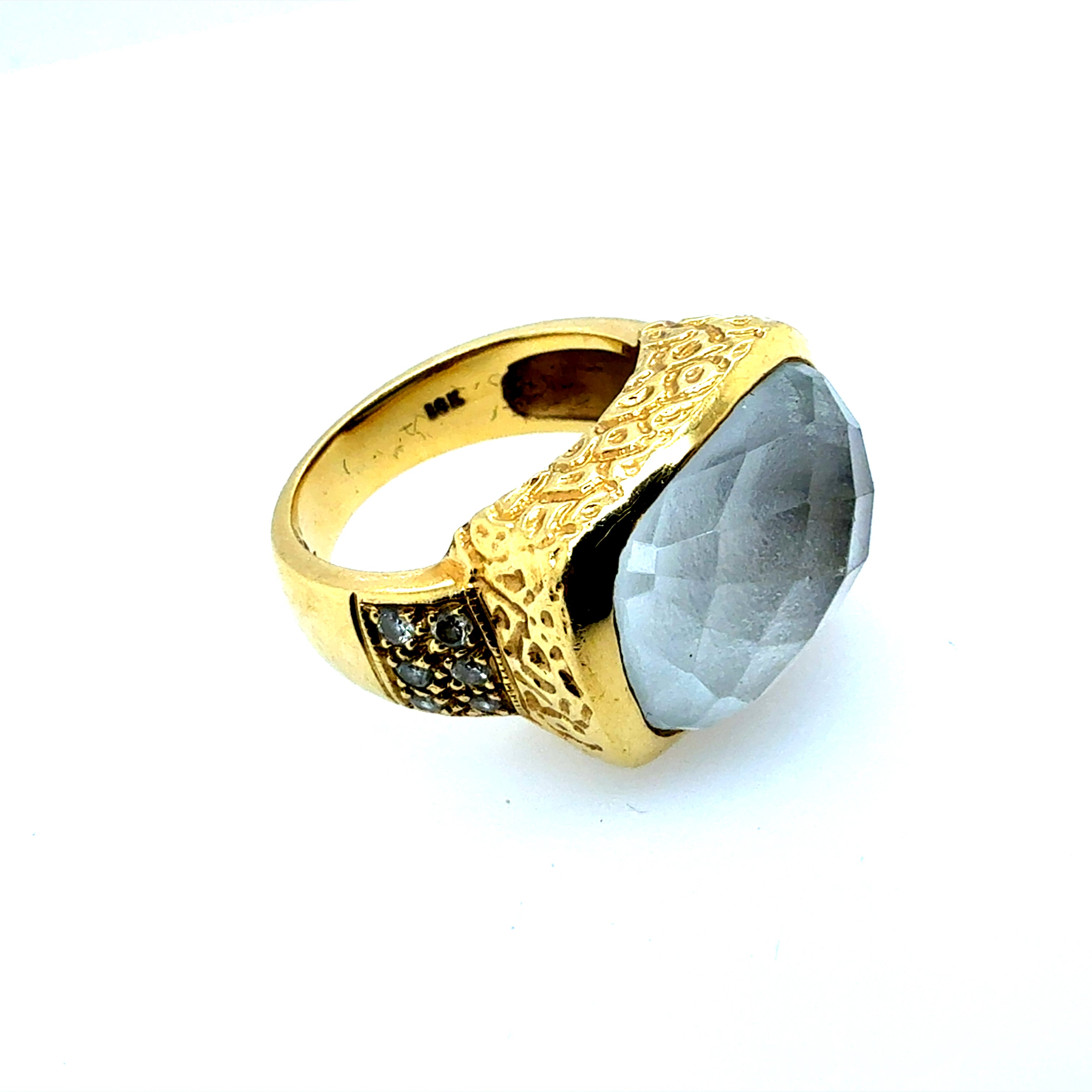 Retro Gold Natural Diamond & Rock Crystal Quartz Cocktail Ring Circa 1980
