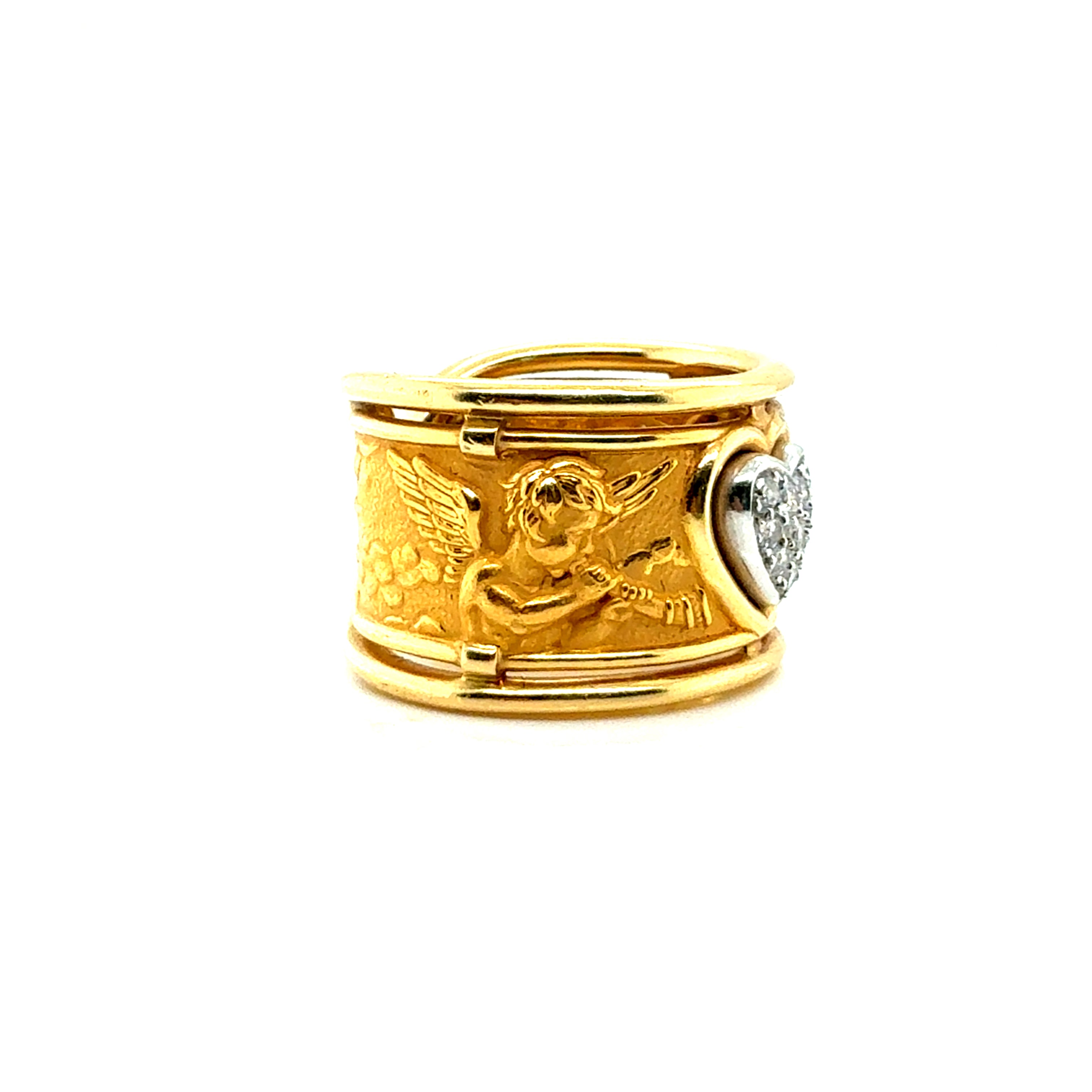 Retro Gold Signed Carrera y Carrera Natural Diamond Heart Repousse Ring
