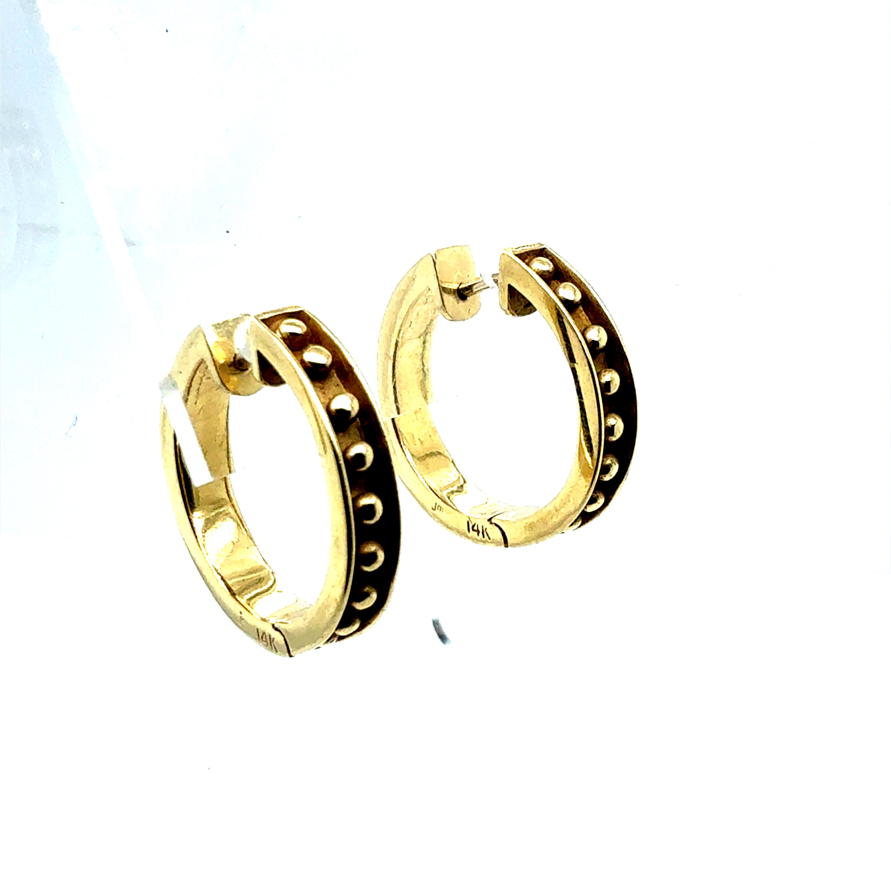 Retro Yellow Gold Beaded Hoop Earrings – 20 mm Diameter
