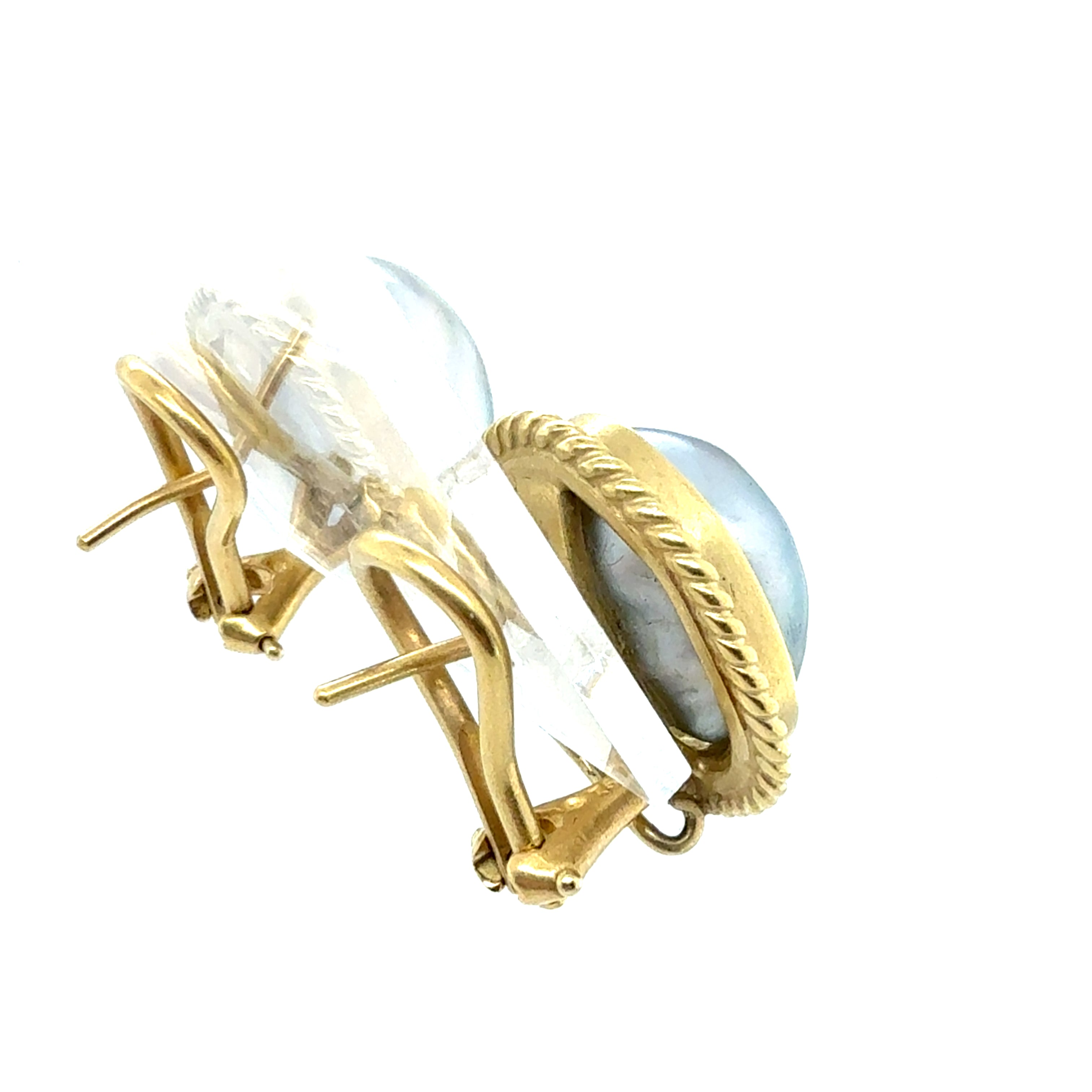 Retro Yellow Gold Black Tahitian Baroque Pearl Earrings Circa 1995