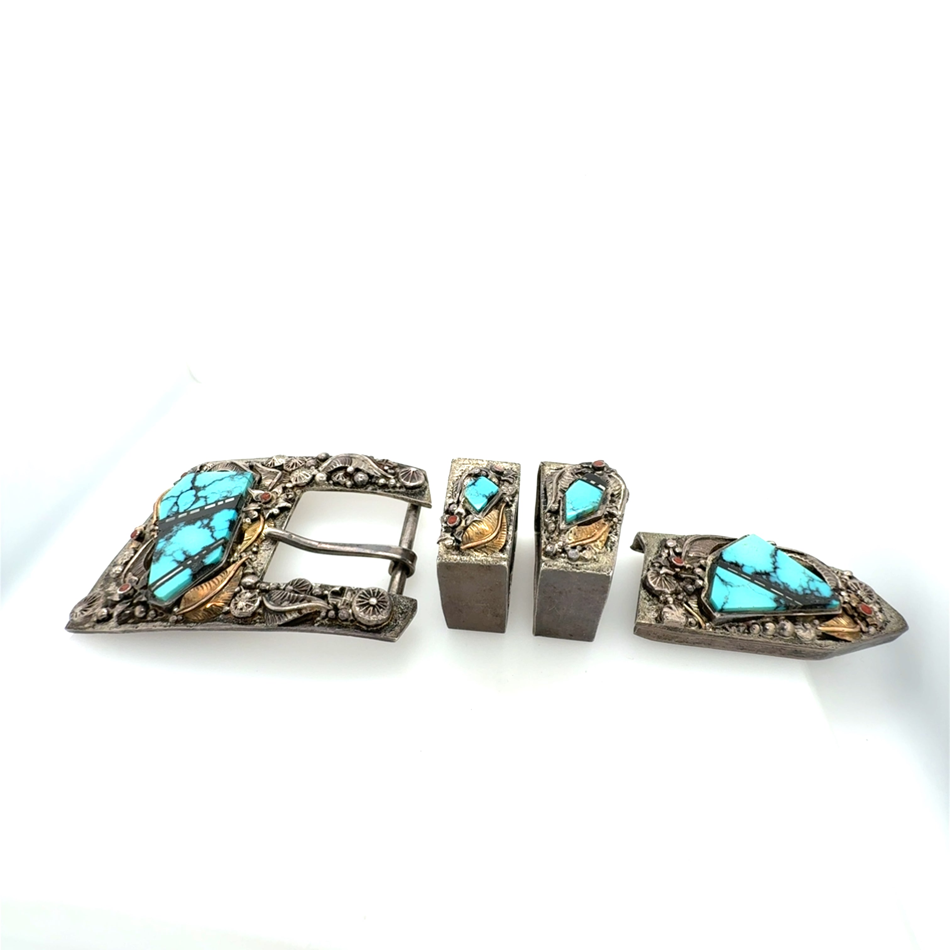 Retro Silver & Gold Turquoise Belt Buckle by Danny Romero