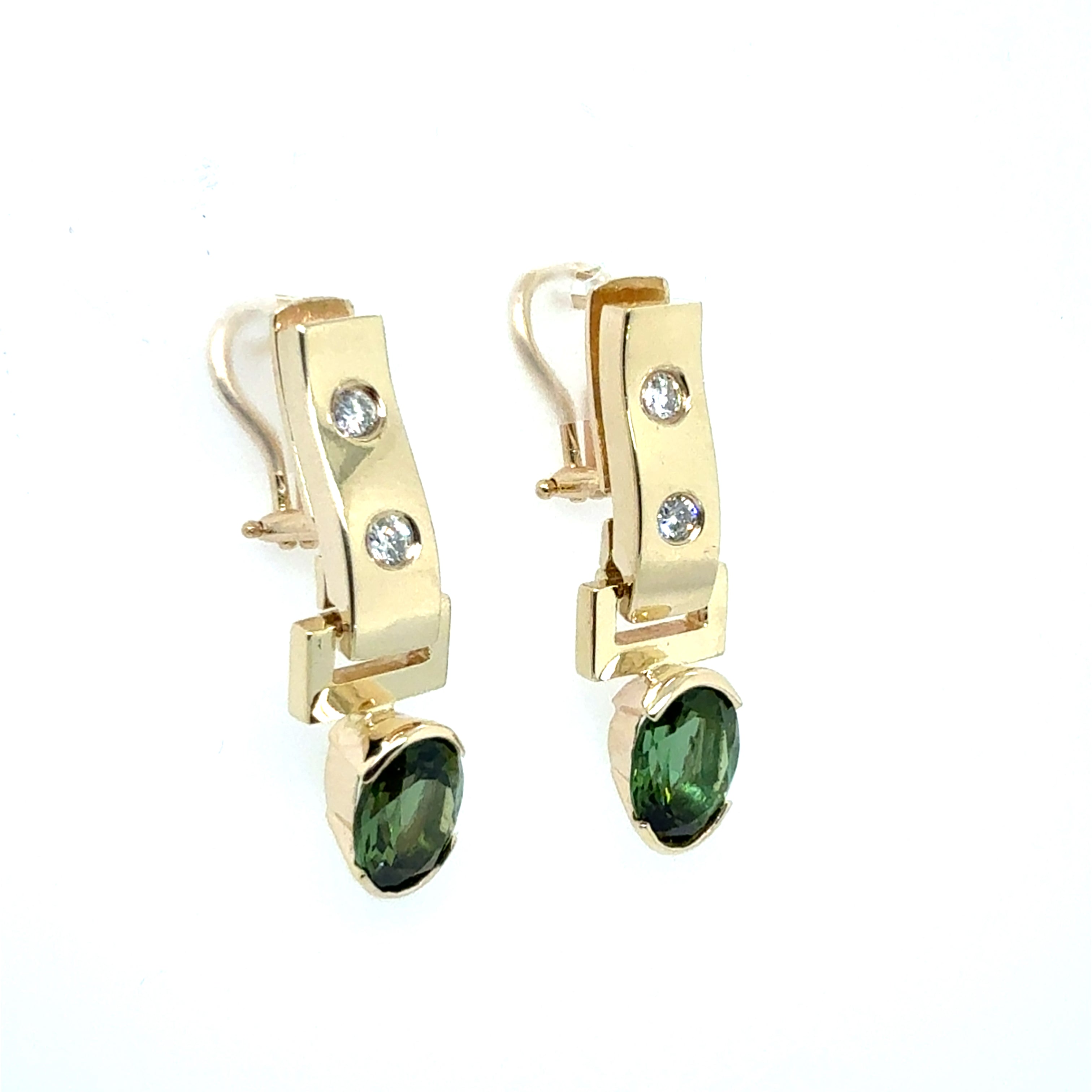 Retro Gold Natural Diamond and Green Tourmaline Detachable Earrings 1970