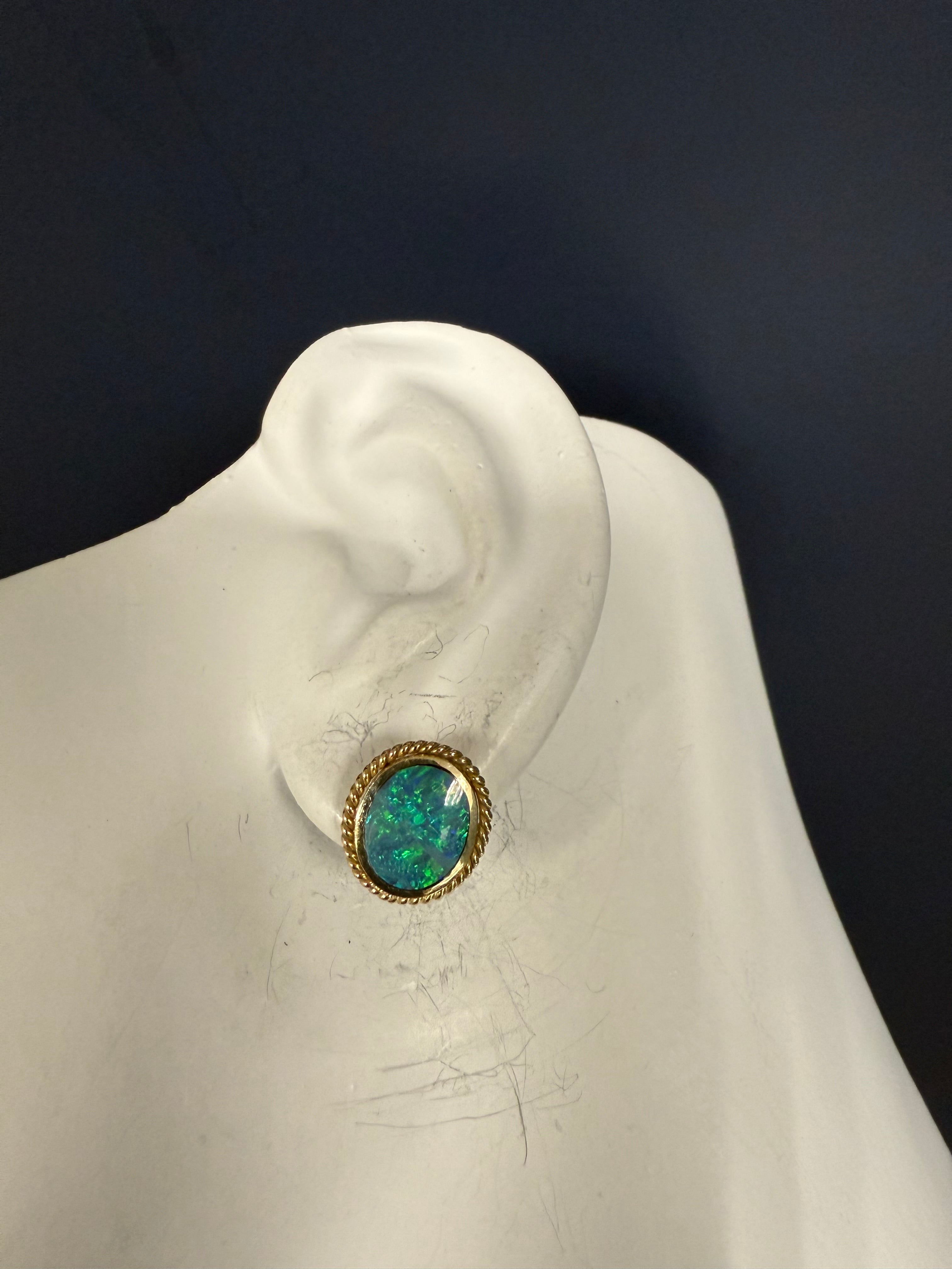 Retro Gold Cabochon Shaped Opal Statement Earrings Circa 1980