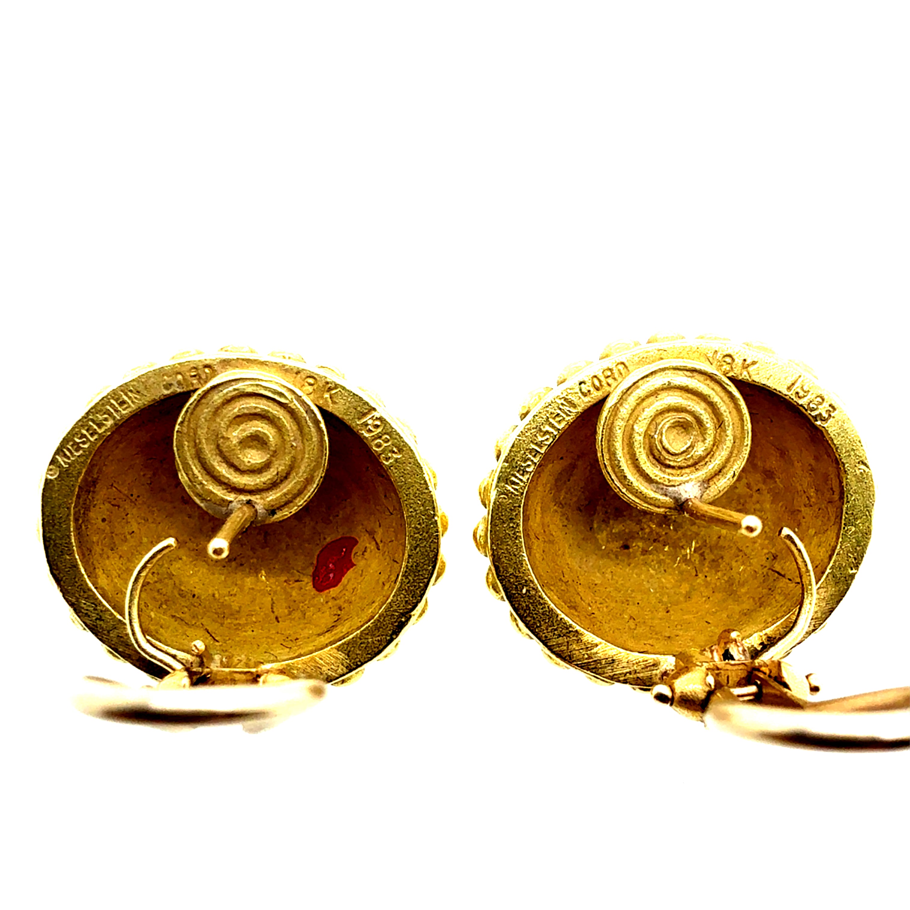 Retro 18K Gold Satin Finish Beaded Earrings by Kieselstein-Cord, Dated 1983