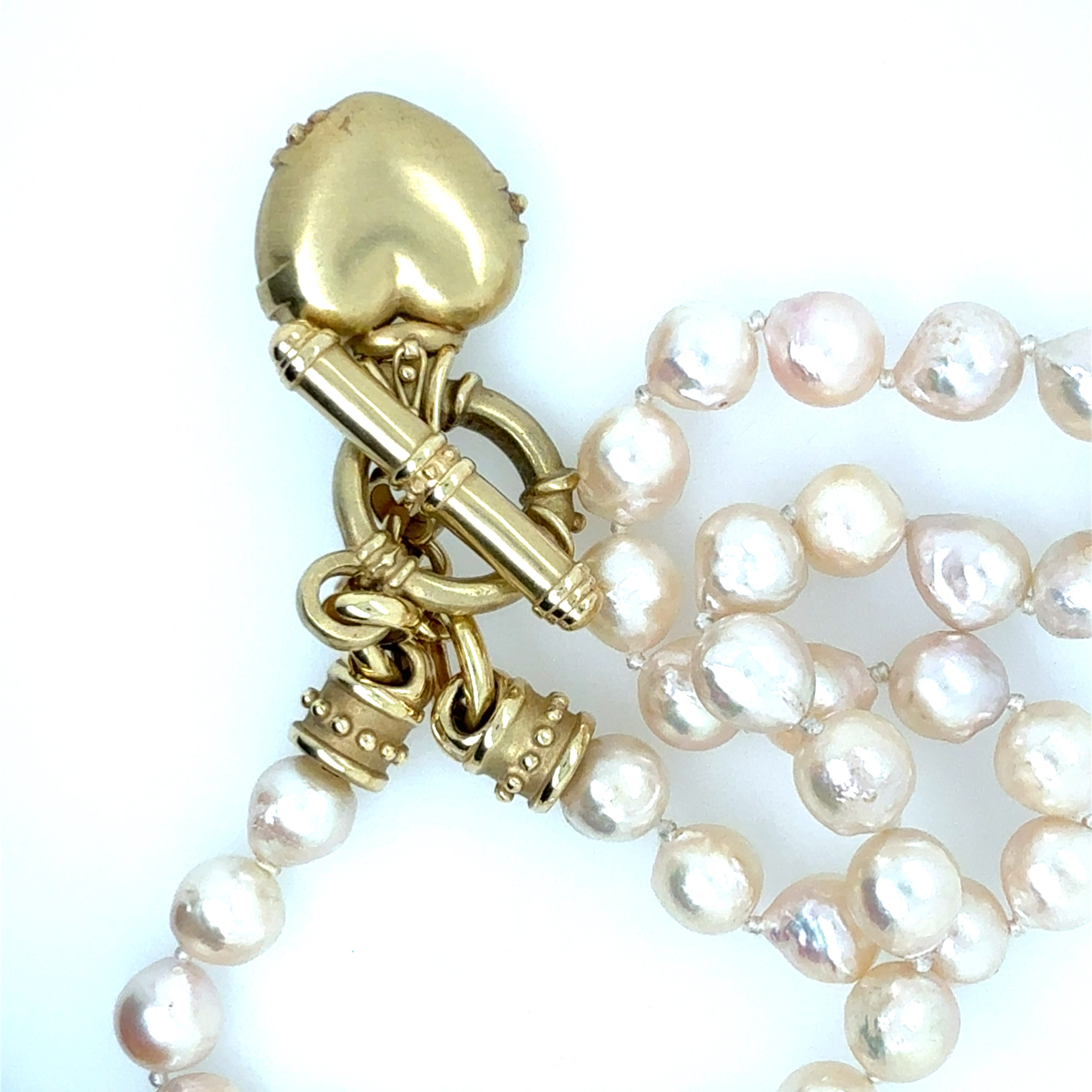 Retro Gold Natural Diamond & Pearl Statement Necklace Heart Toggle Clasp 1980