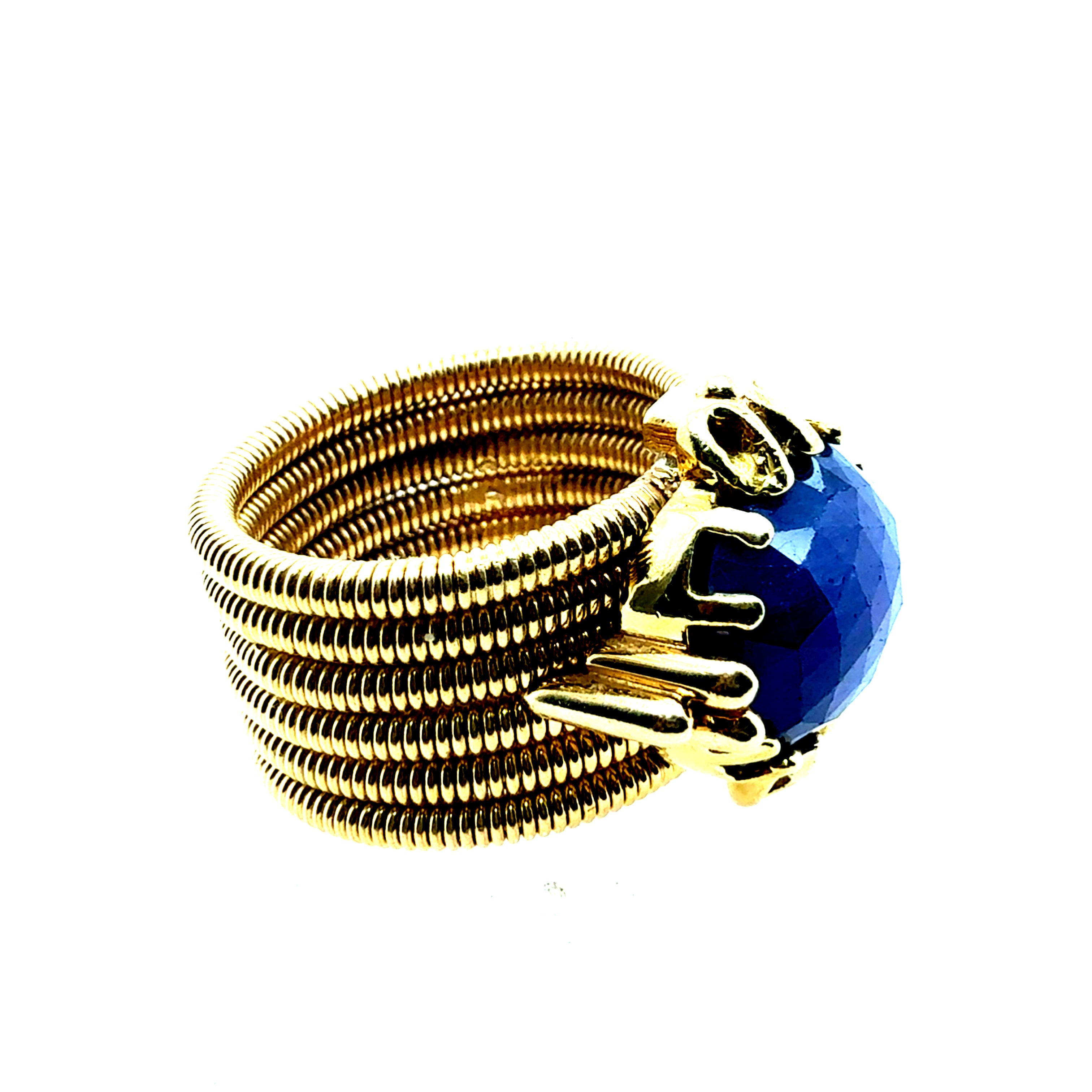 Retro Yellow Gold Natural 9 Carat Blue Rose Cut Sapphire Statement Ring