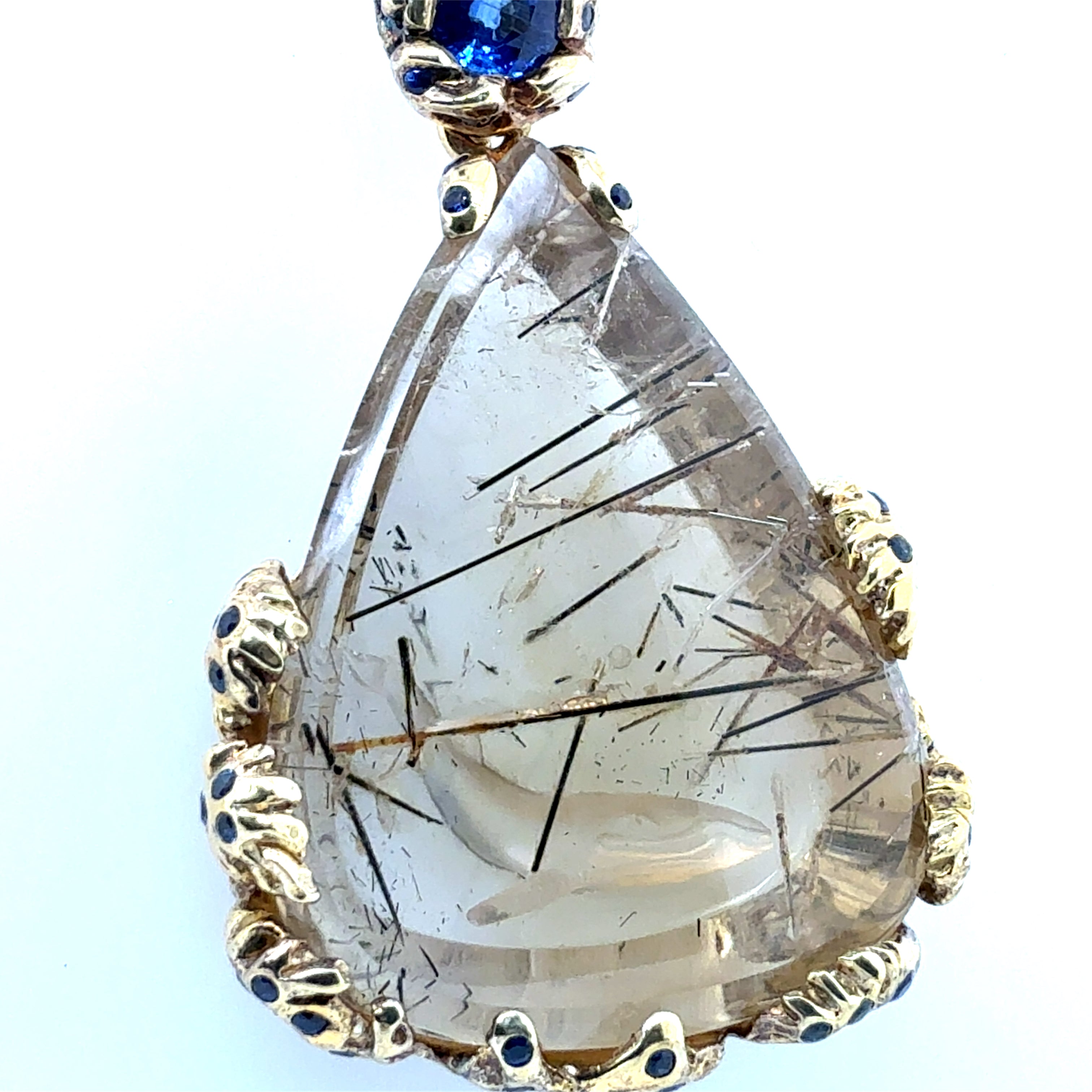 Retro 925 Silver Blue Sapphire, Quartz, Kyanite Statement Pendant by F. Barthe