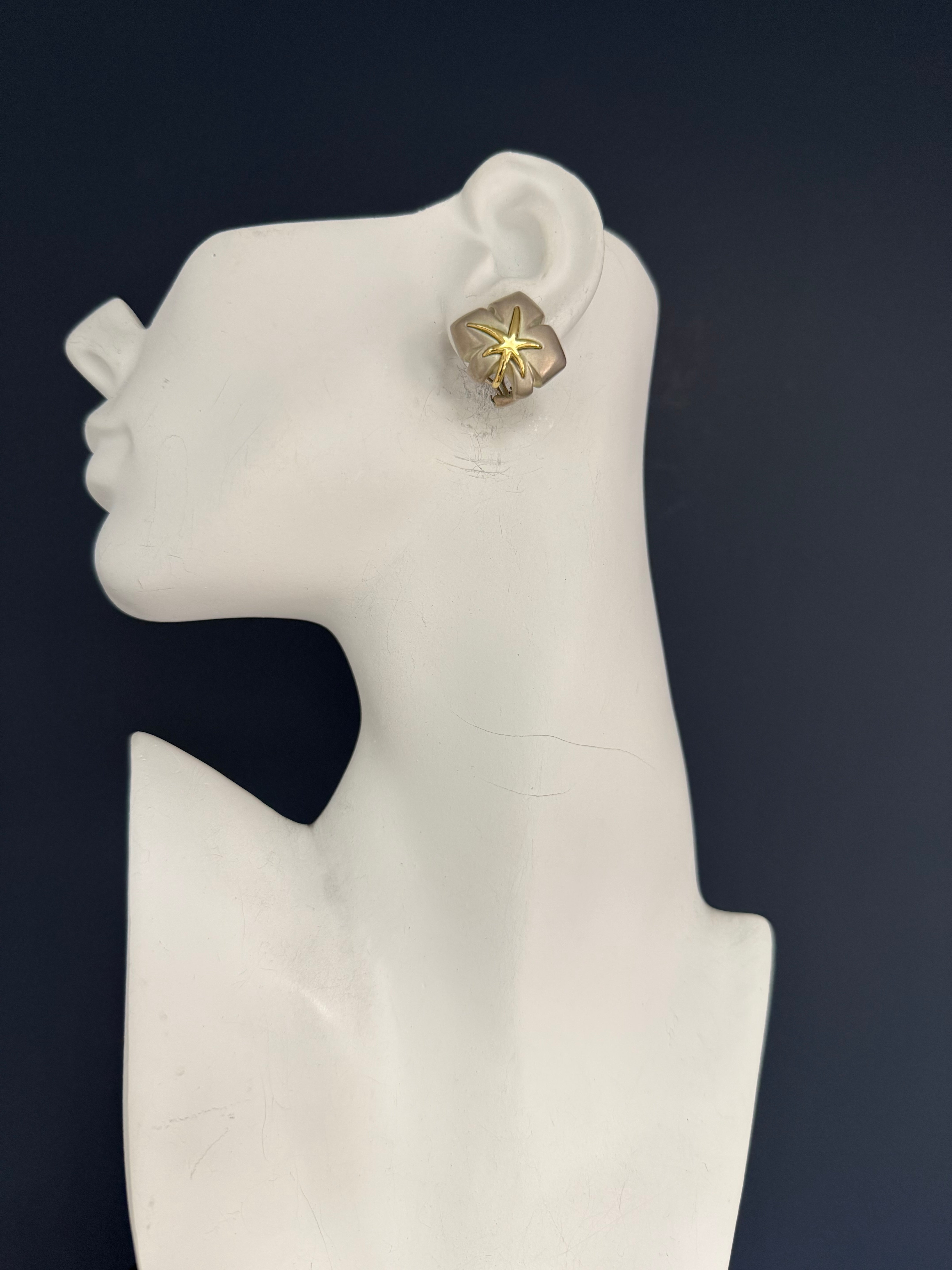 Retro Gold & Silver Original Tiffany and Co Starfish Statement Earrings, 1991