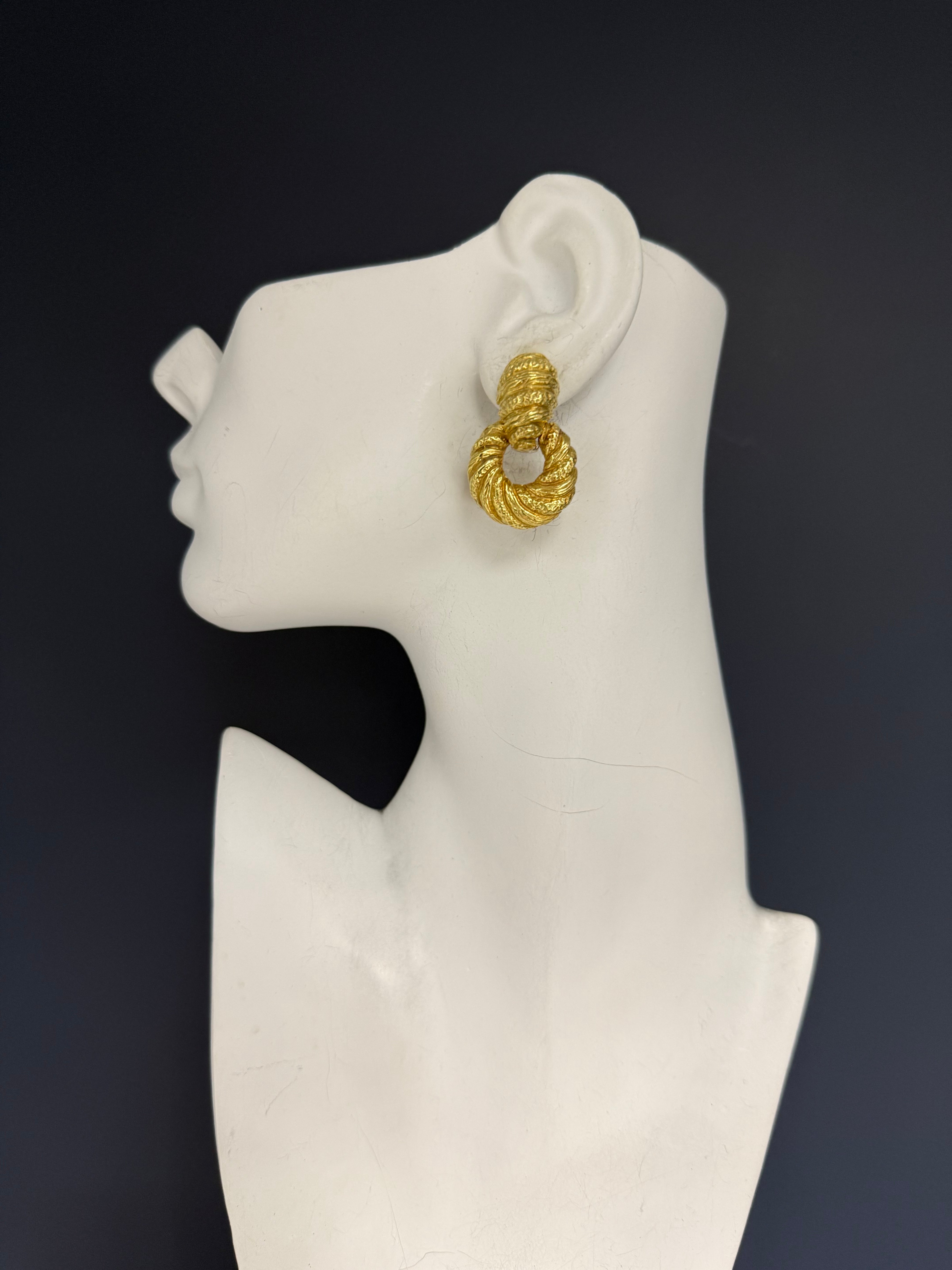 Retro 18K Yellow Gold Shrimp Style Statement Earrings Circa 1980