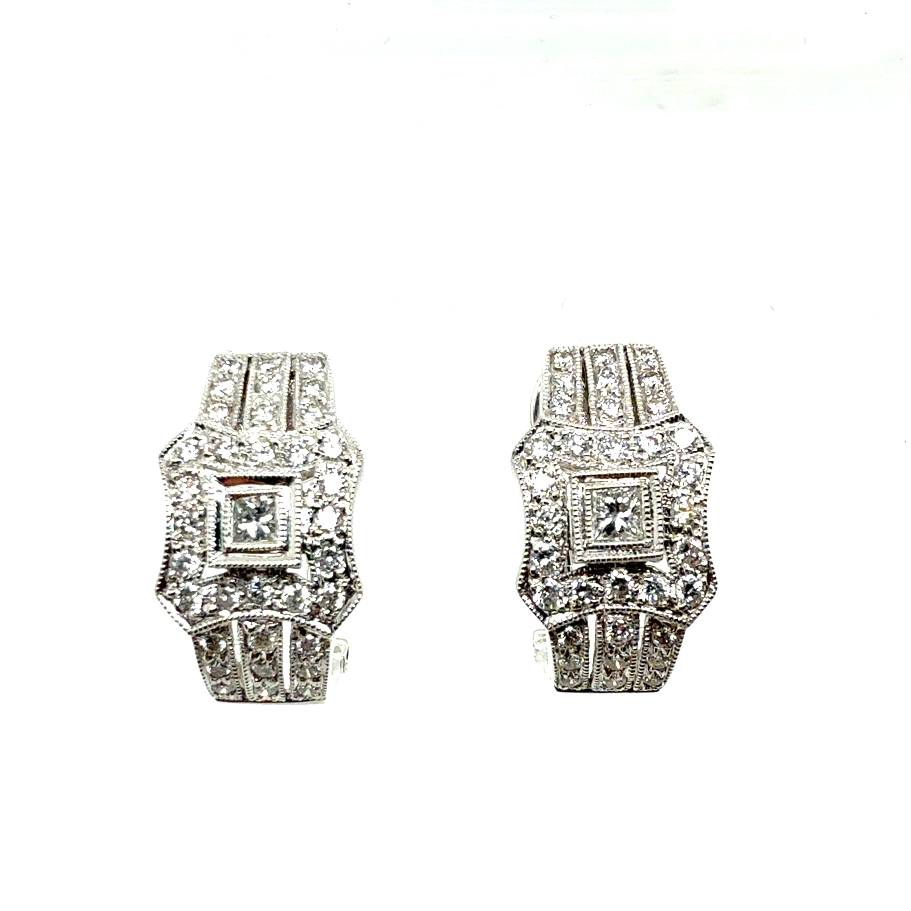 Modern 18K White Gold 1.25 Carat Natural Colorless Diamond Clip Earrings