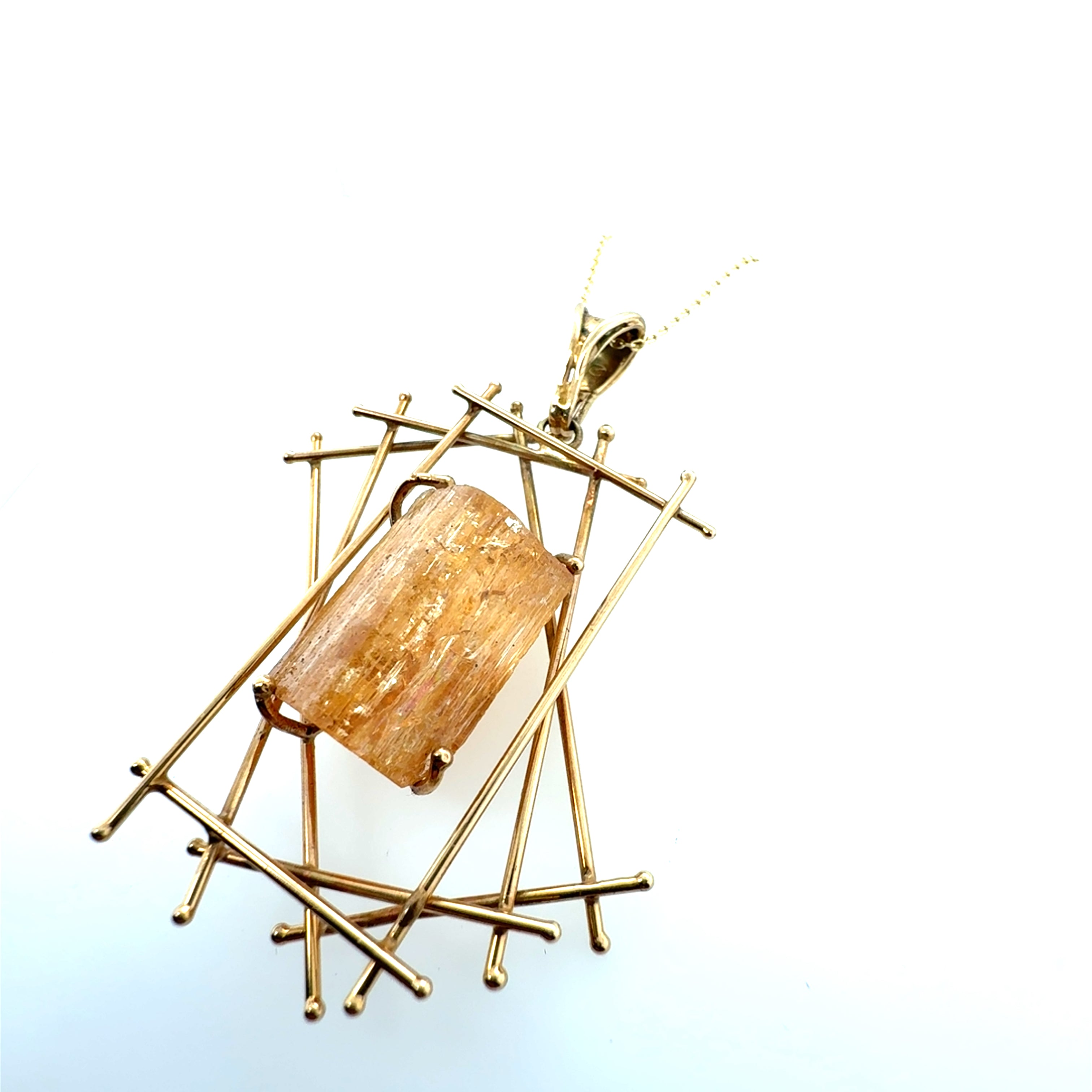 Retro Yellow Gold Natural Imperial Topaz Statement Pendant Circa 1975