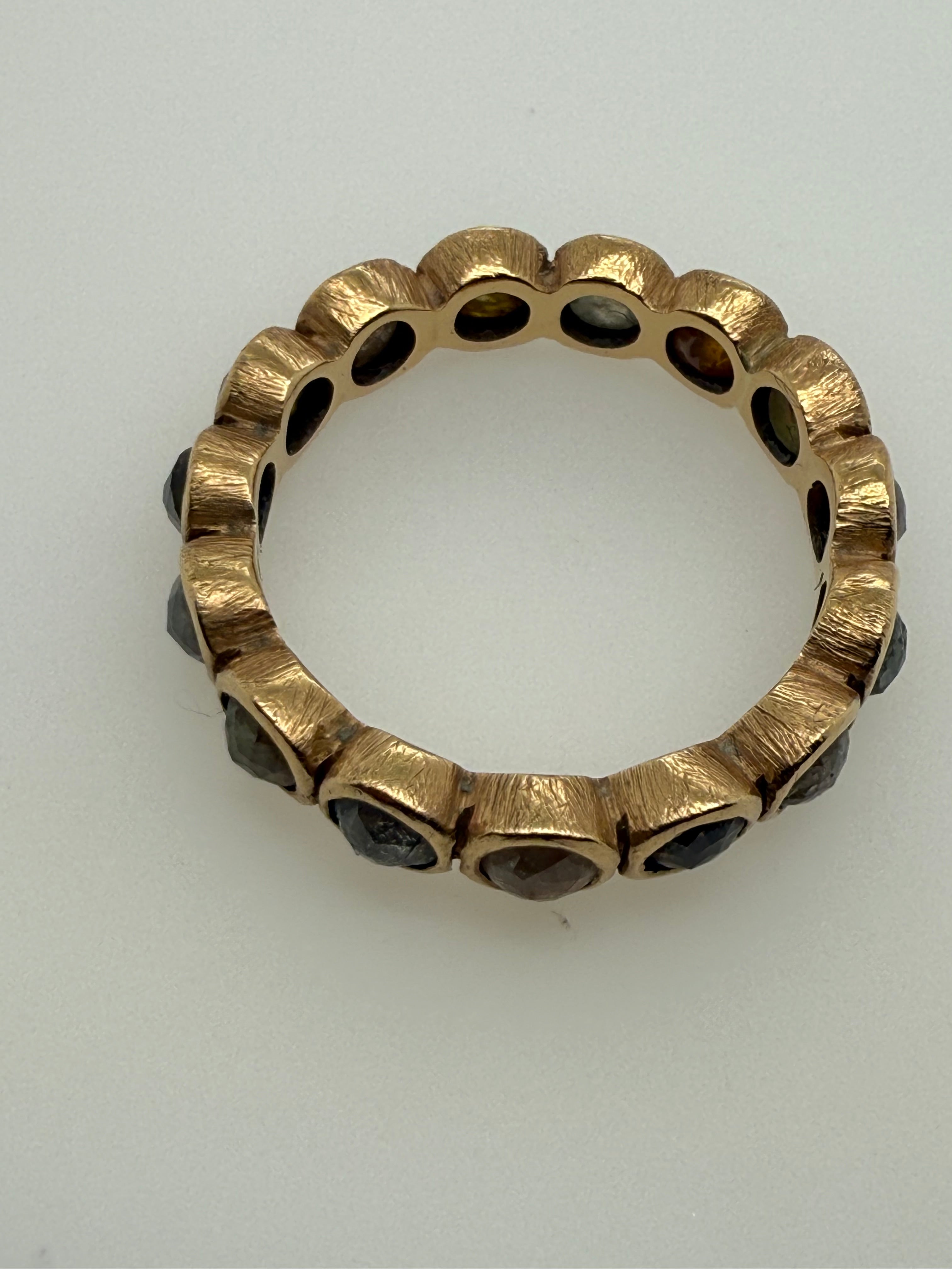 Modern Gold 3 Carat Natural Multicolor Rose Cut Diamond Eternity Band