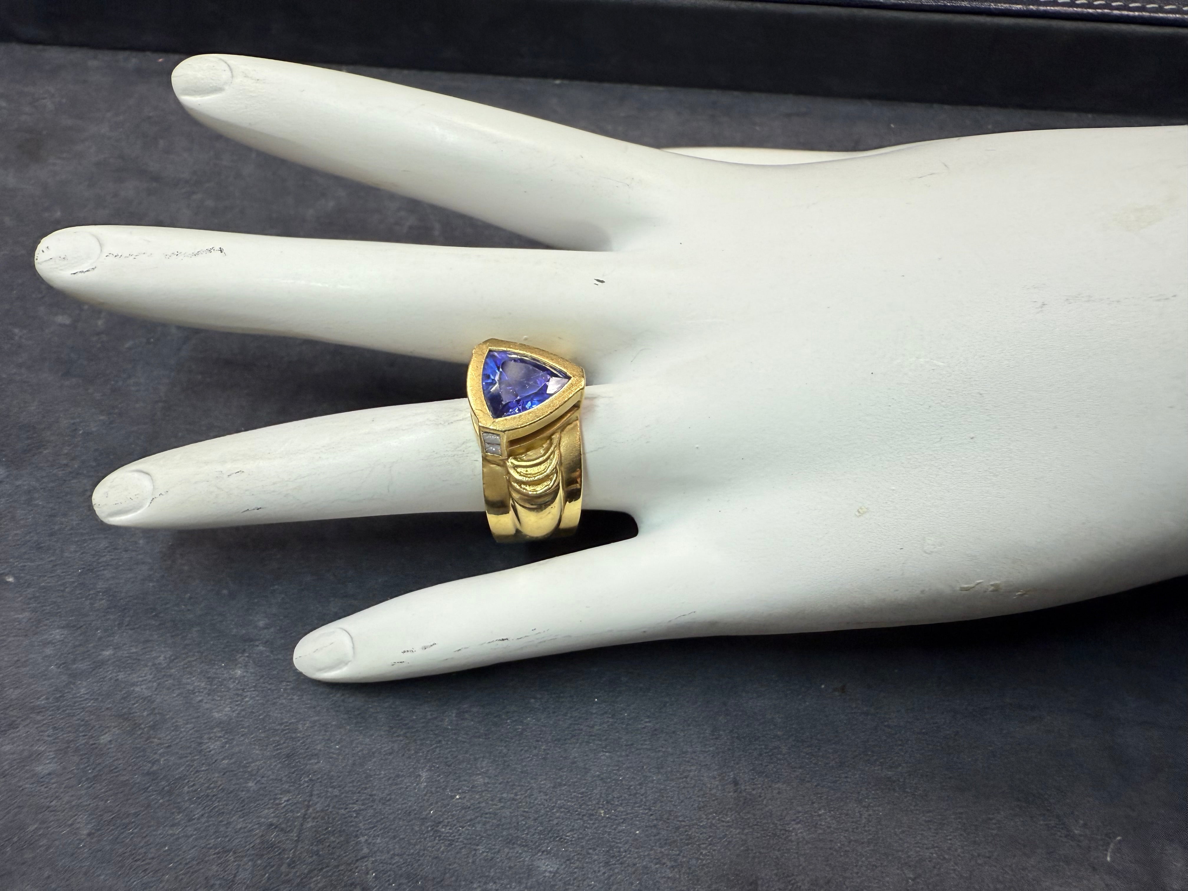 Retro Gold 2.5 Carat Natural Tanzanite & Diamond Statement Ring Circa 1980
