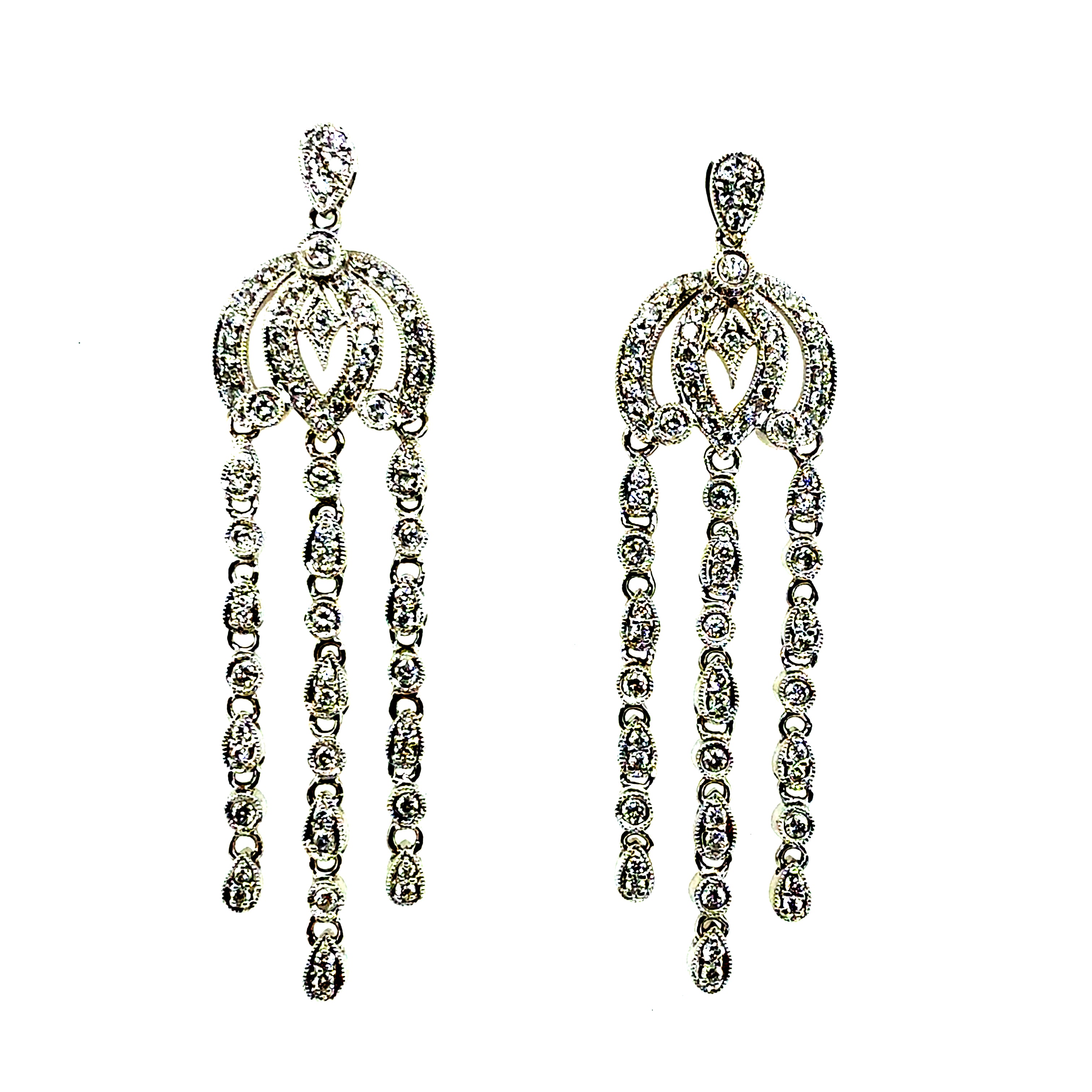 Modern 18K White Gold 1.2 Carat Natural Diamond Chandelier Statement Earrings