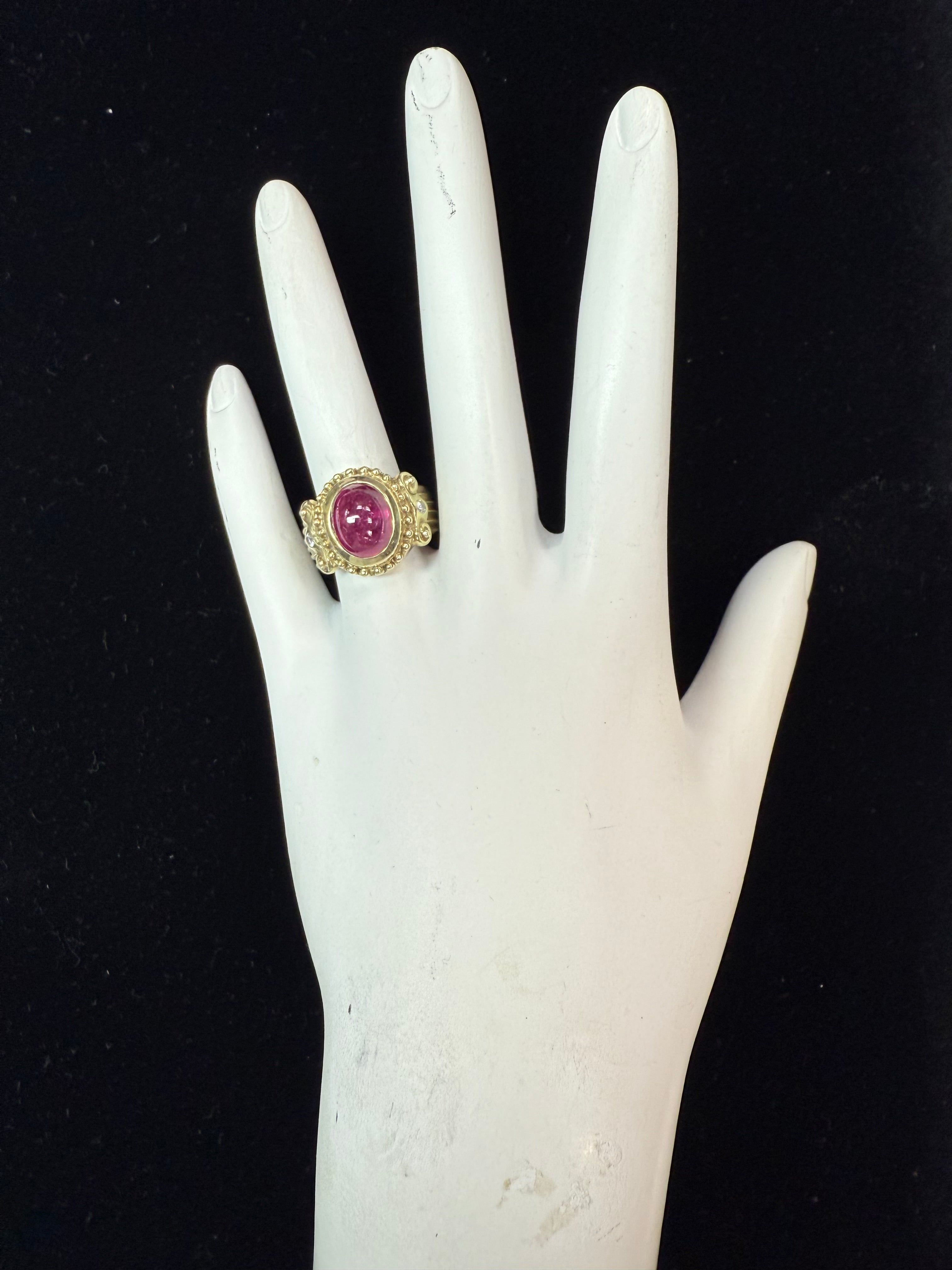 Retro Gold 1.35 Carat Natural Pink Tourmaline & Diamond Statement Ring